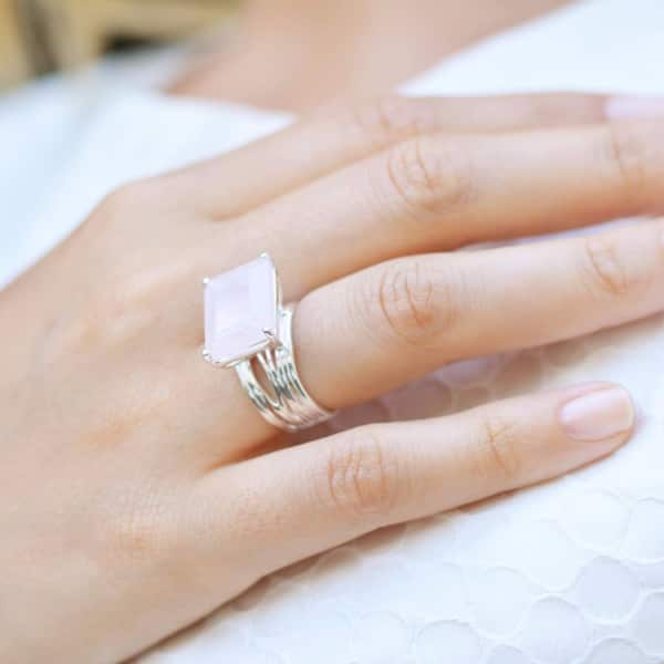 Neola Pietra Sterling Silver Cocktail Ring With Rose Quartz Gemstone In Cocktail