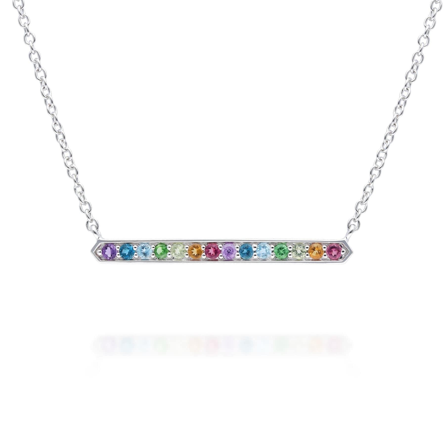 Women’s Rainbow Gems Bar Necklace In Sterling Silver Gemondo