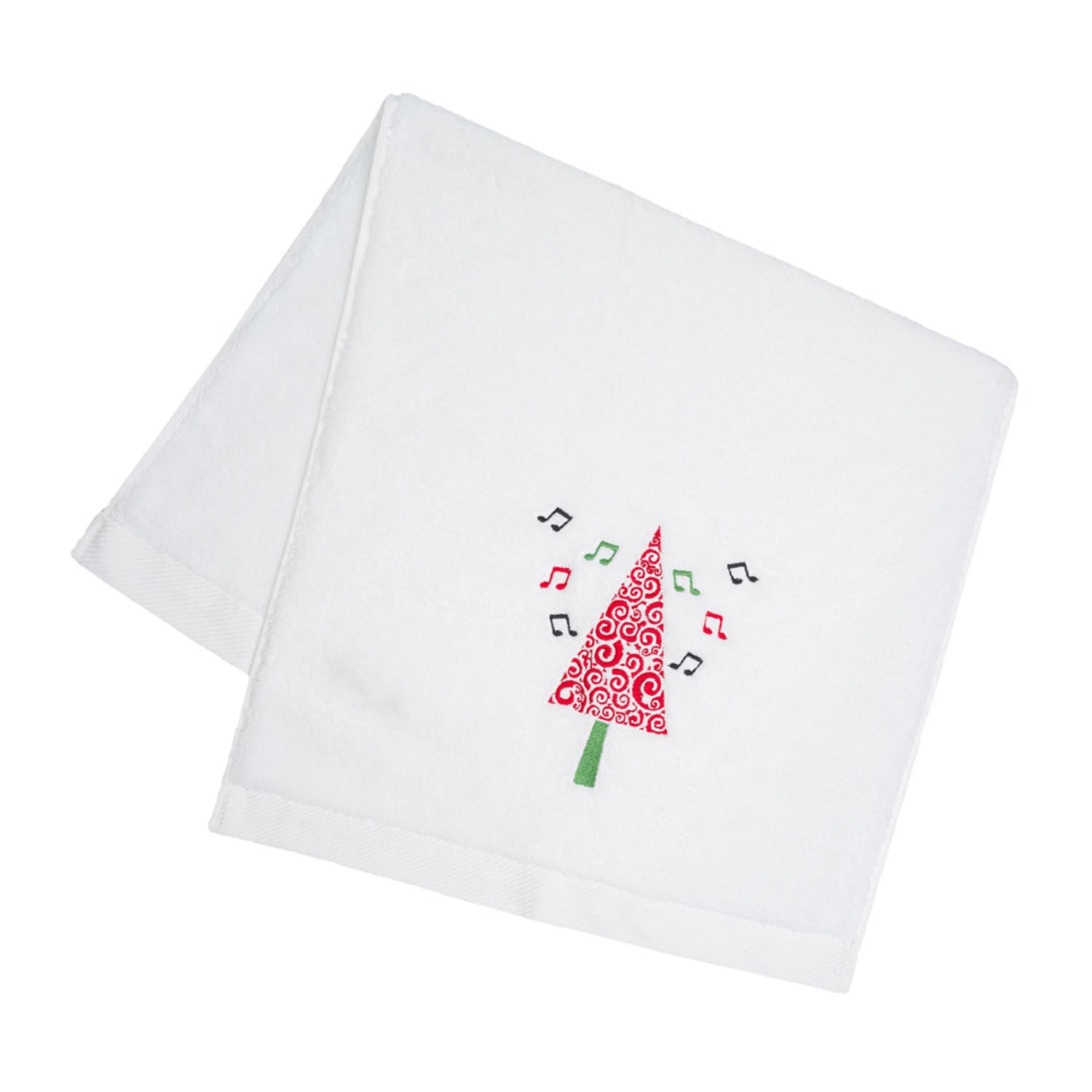 Km Home Collection White Christmas Tree Embroidery Face Towel In White