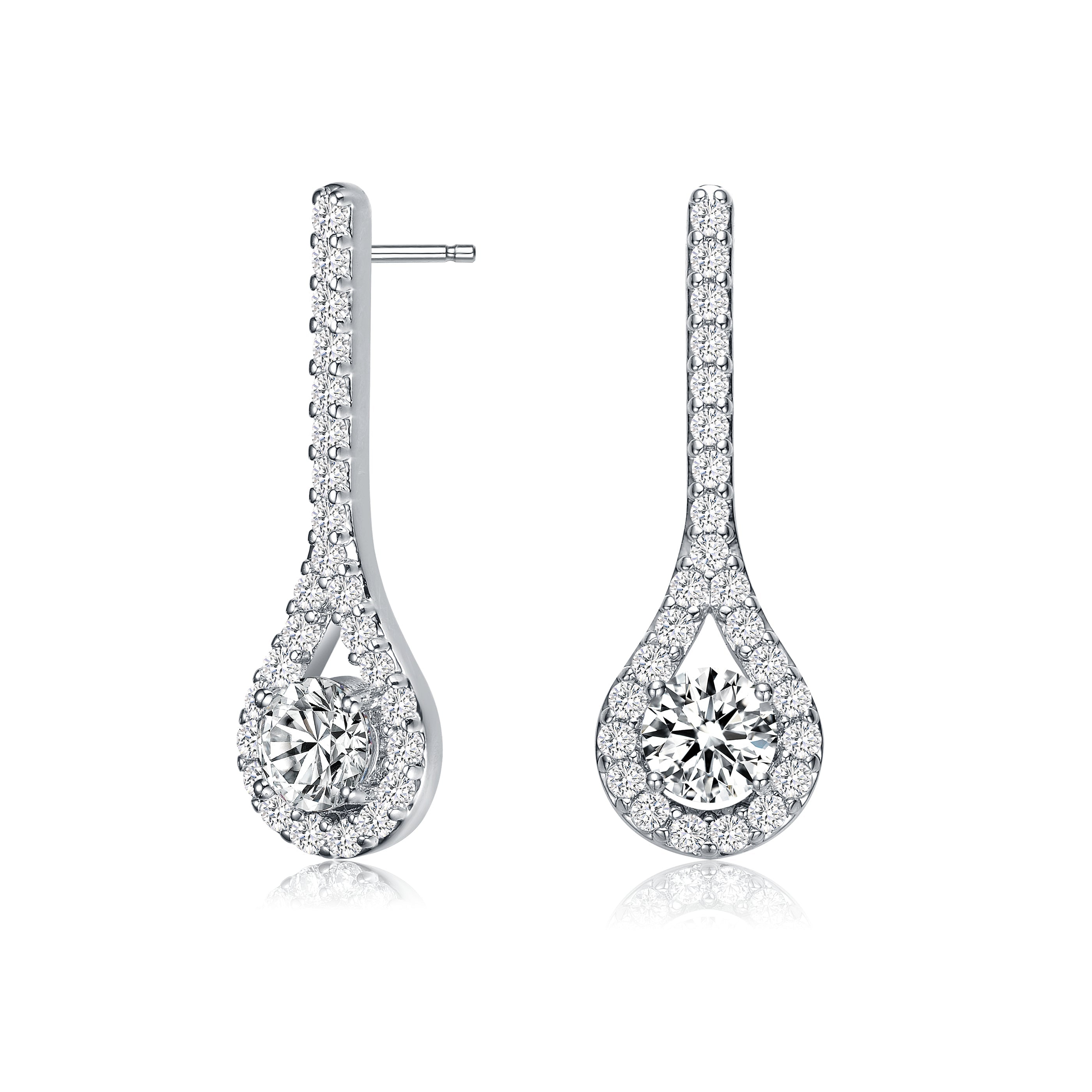 Genevive Jewelry Women's White Sterling Silver Cubic Zirconia Solitaire Teardrop Earrings In White