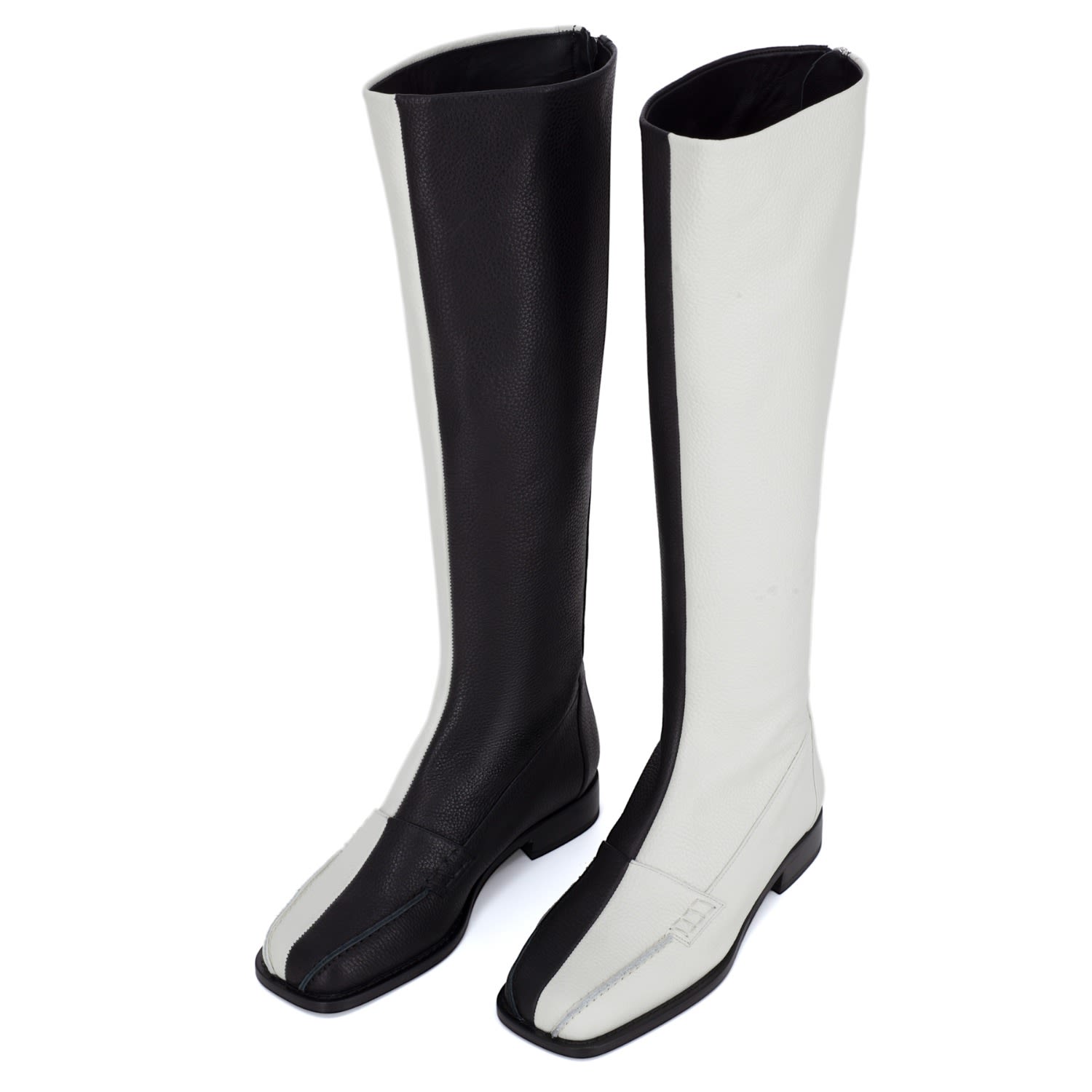 Women’s Black / White Block Detail Knee Boots Black & White 4 Uk Hiva Atelier