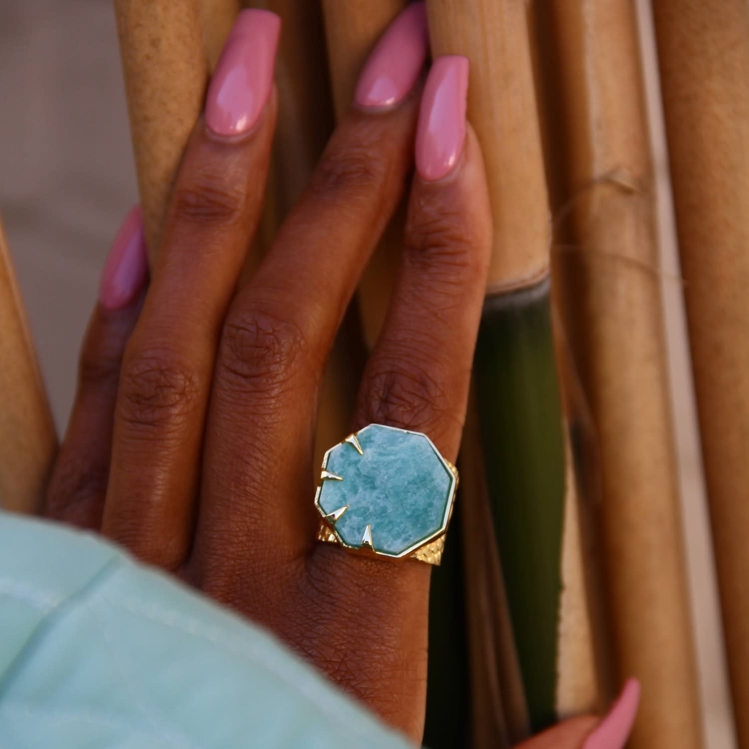 Teal Green Mega Gemstone Gold Statement Ring