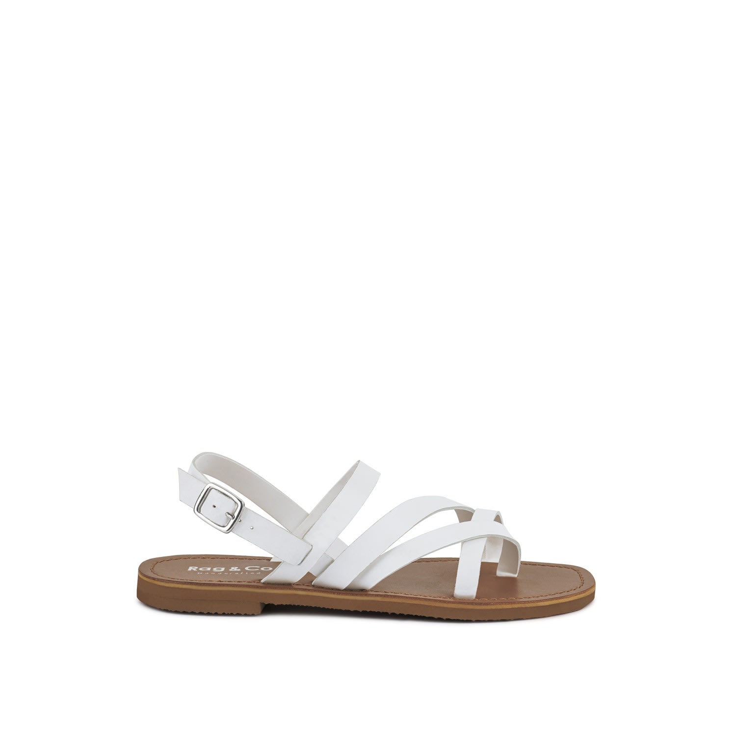 Rag & Co Women's Sloana White Strappy Flat Sandals