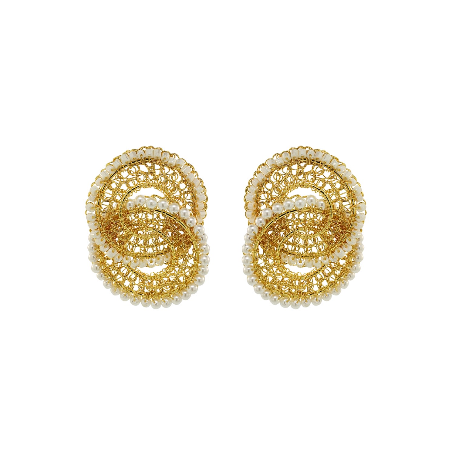 Lavish By Tricia Milaneze Women's White / Gold / Neutrals Pearl & Gold Minerva Duo Handmade Crochet Earrings