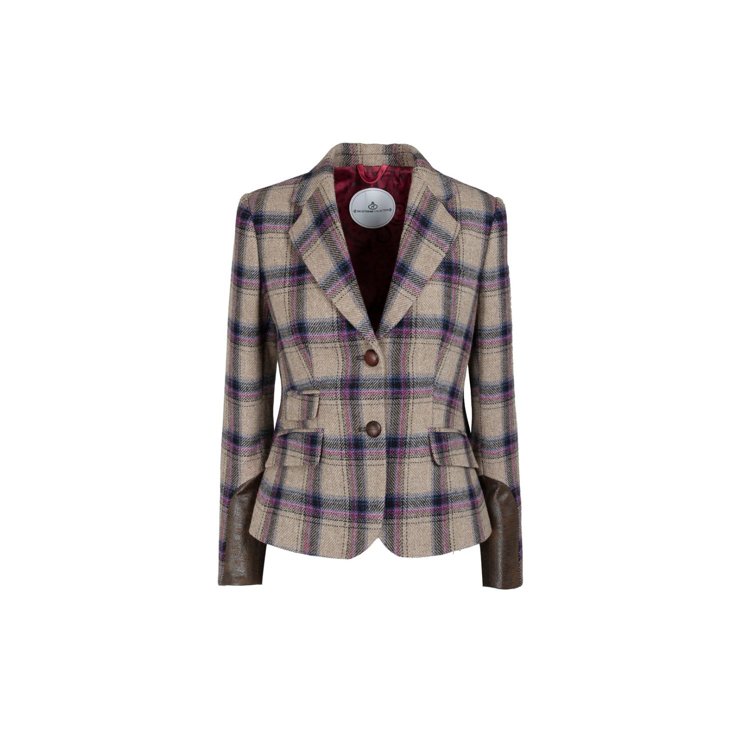 The Extreme Collection Women's Cavalier Plaid Wool Blazer With Elbow Patches And Notched Lapels