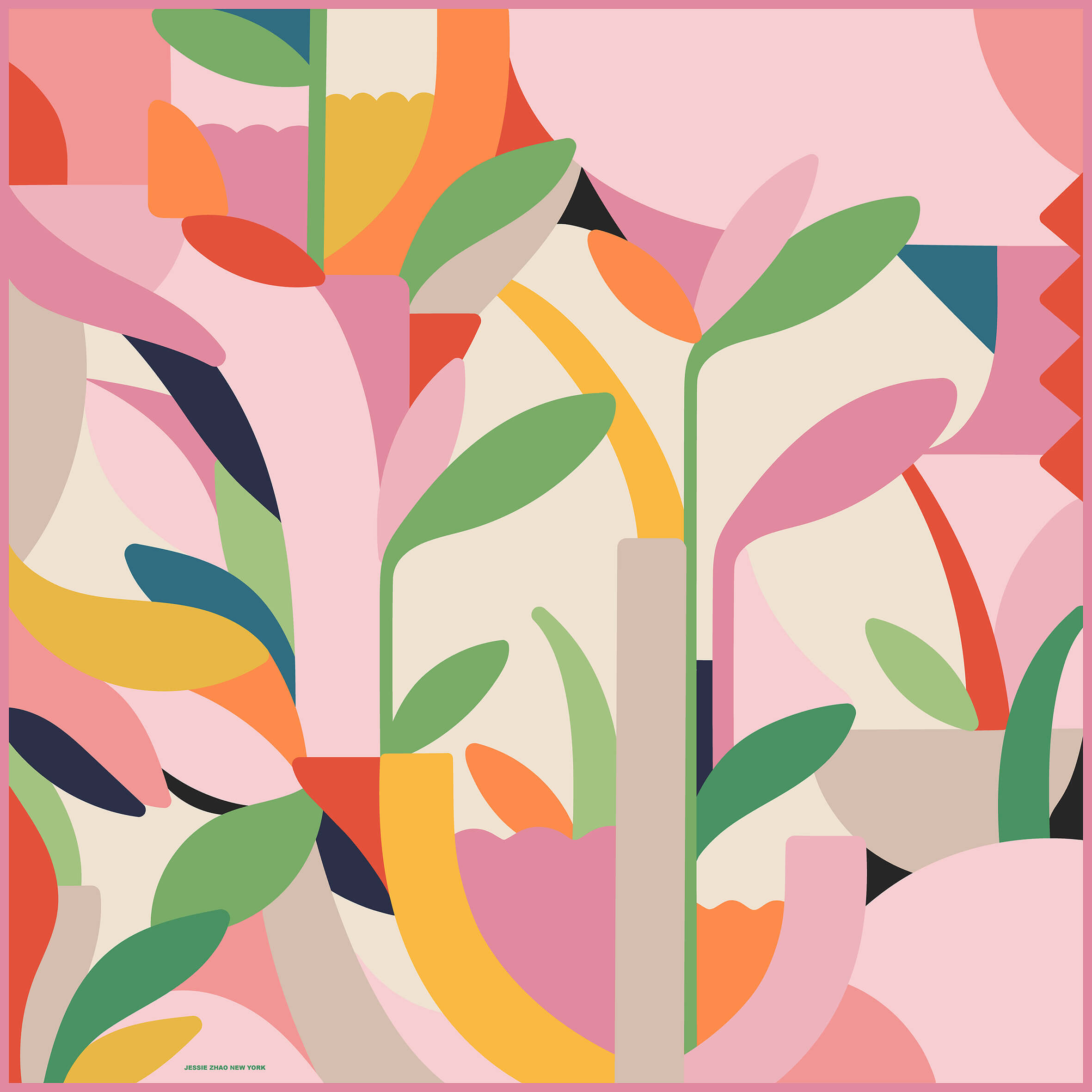 Women's Green Double Sided Silk Scarf Of Spring Garden Harmony
