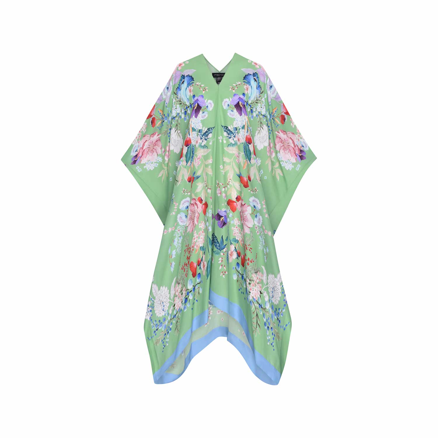 Meng Women's Paris Green Watercolour Flowers Silk Georgette Kaftan