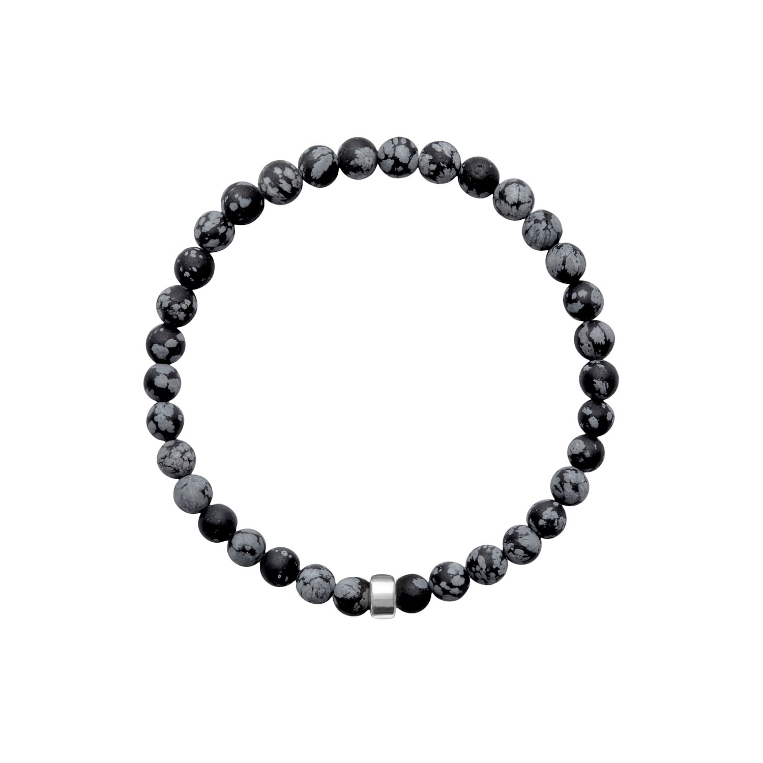 Ora Pearls Black / White / Silver Aro Men's Snowflake Obsidian Bracelet Silver Bead In Multi