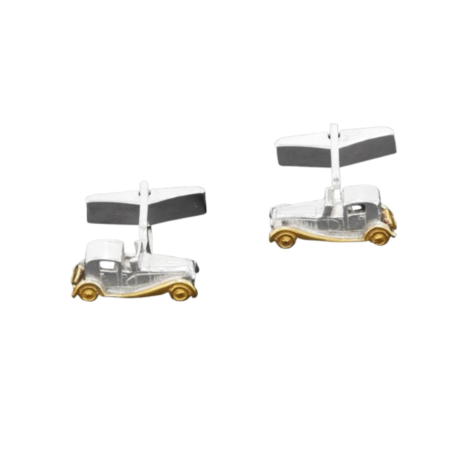 Simon Kemp Jewellers Men's Rolls Royce Cufflinks In Sterling Silver And Eighteen Carat Gold