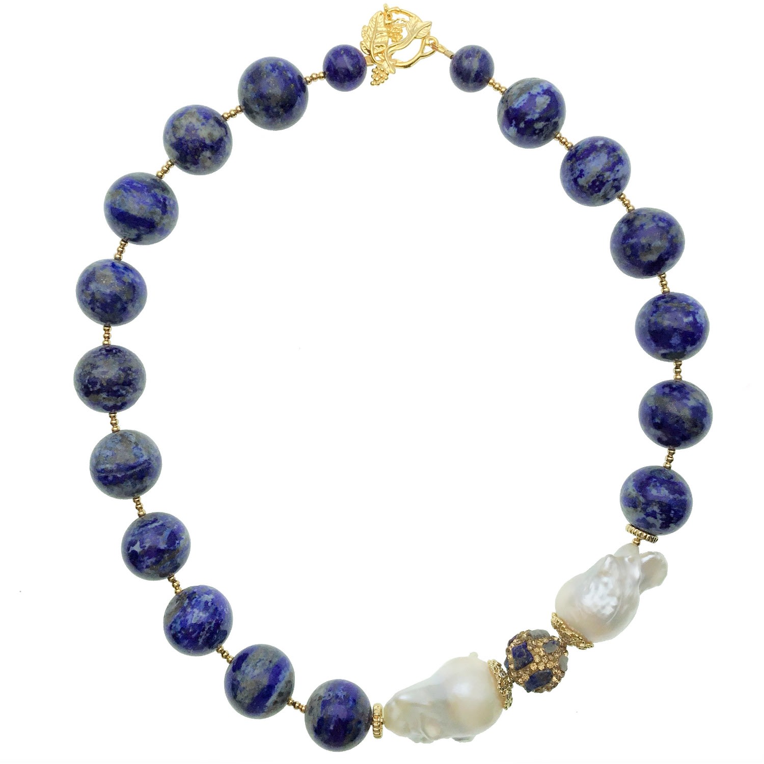 Farra Women's White / Blue Gorgeous Natural Lapis With Baroque Pearls Necklace In Multi