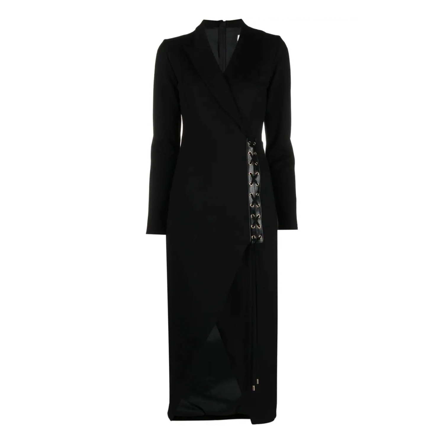 Nissa Women's Black Lace-up Detailing Midi Dress