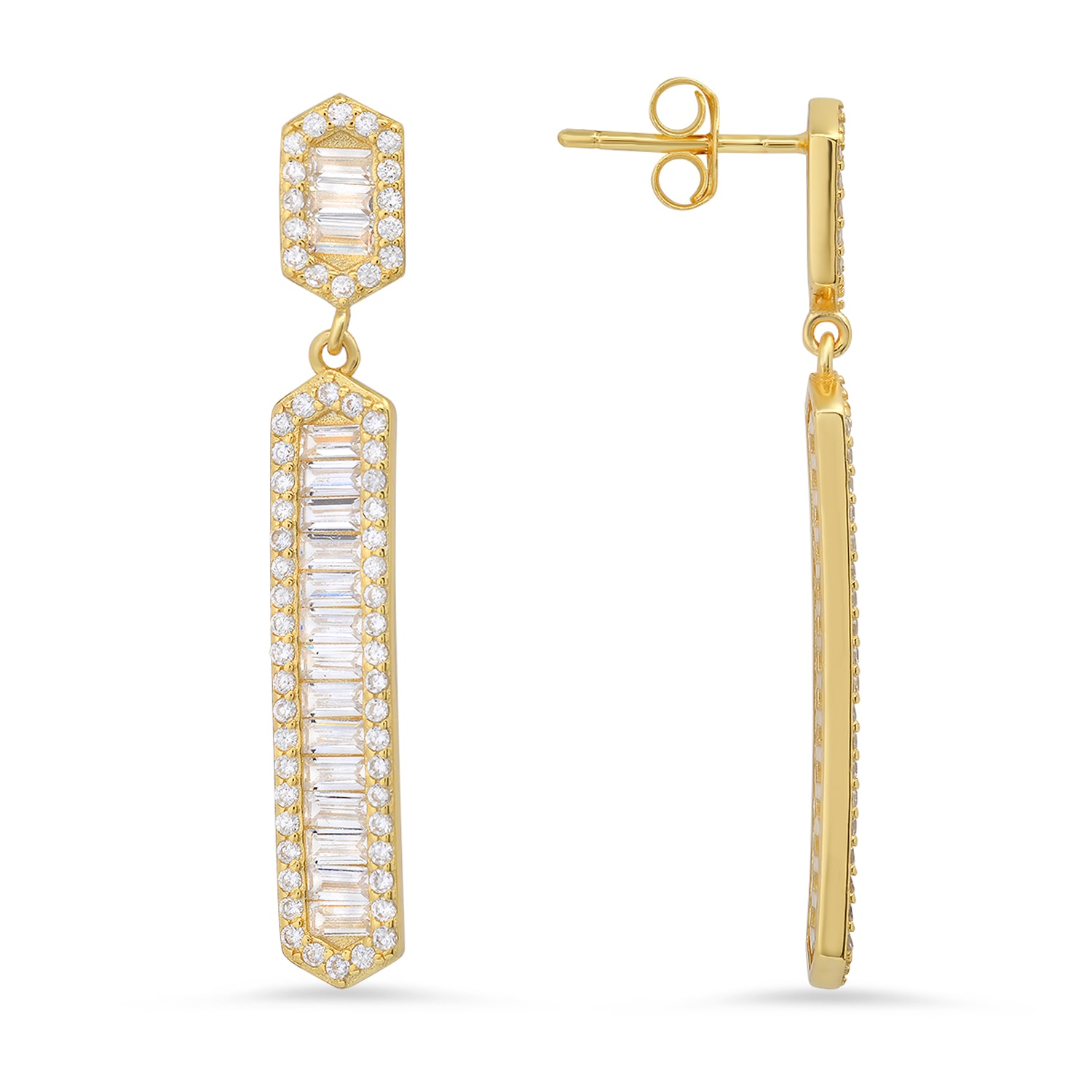Kylie Harper Women's Gold Baguette Diamond Cz Dangling Bar Earrings