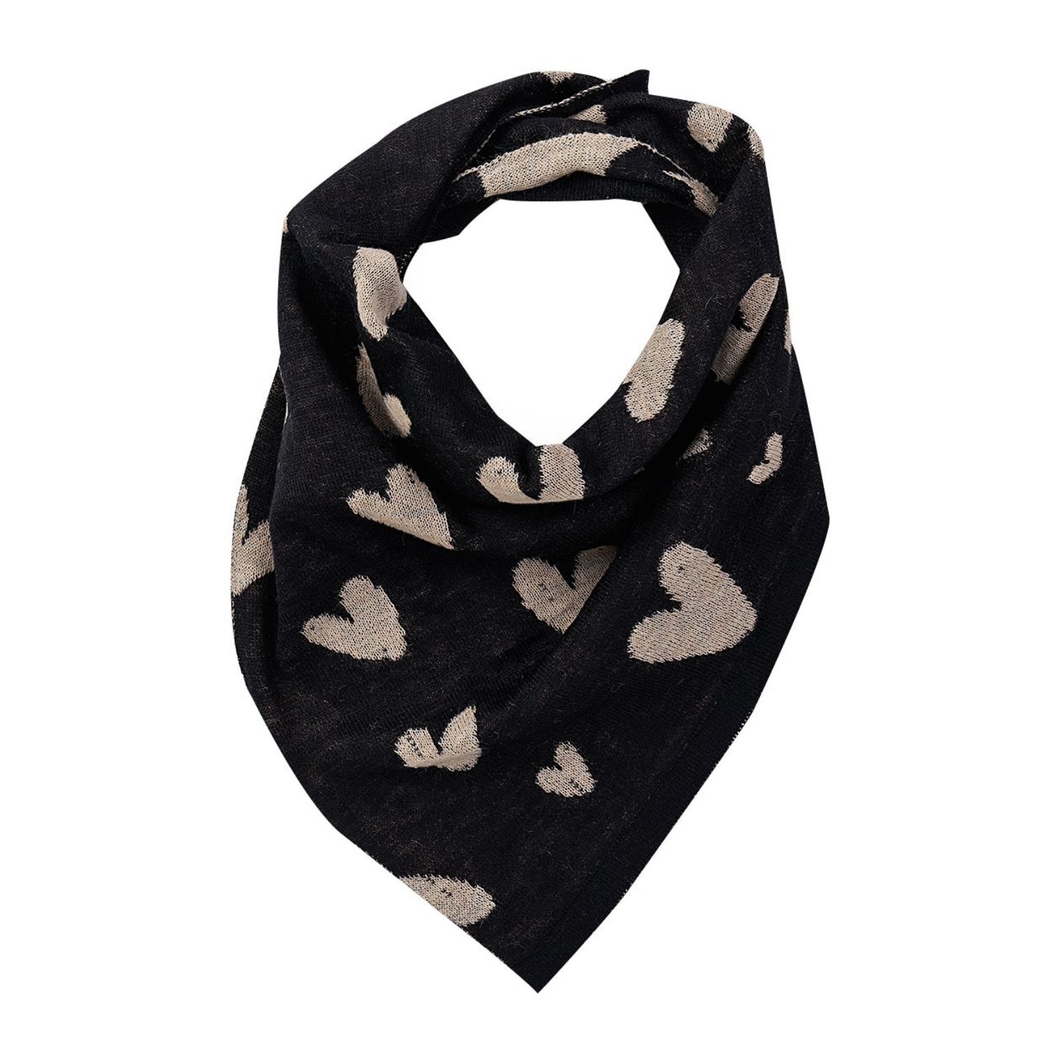 Mohair&angora Women's Black / White Mohair Foulard Hearts Black-beige