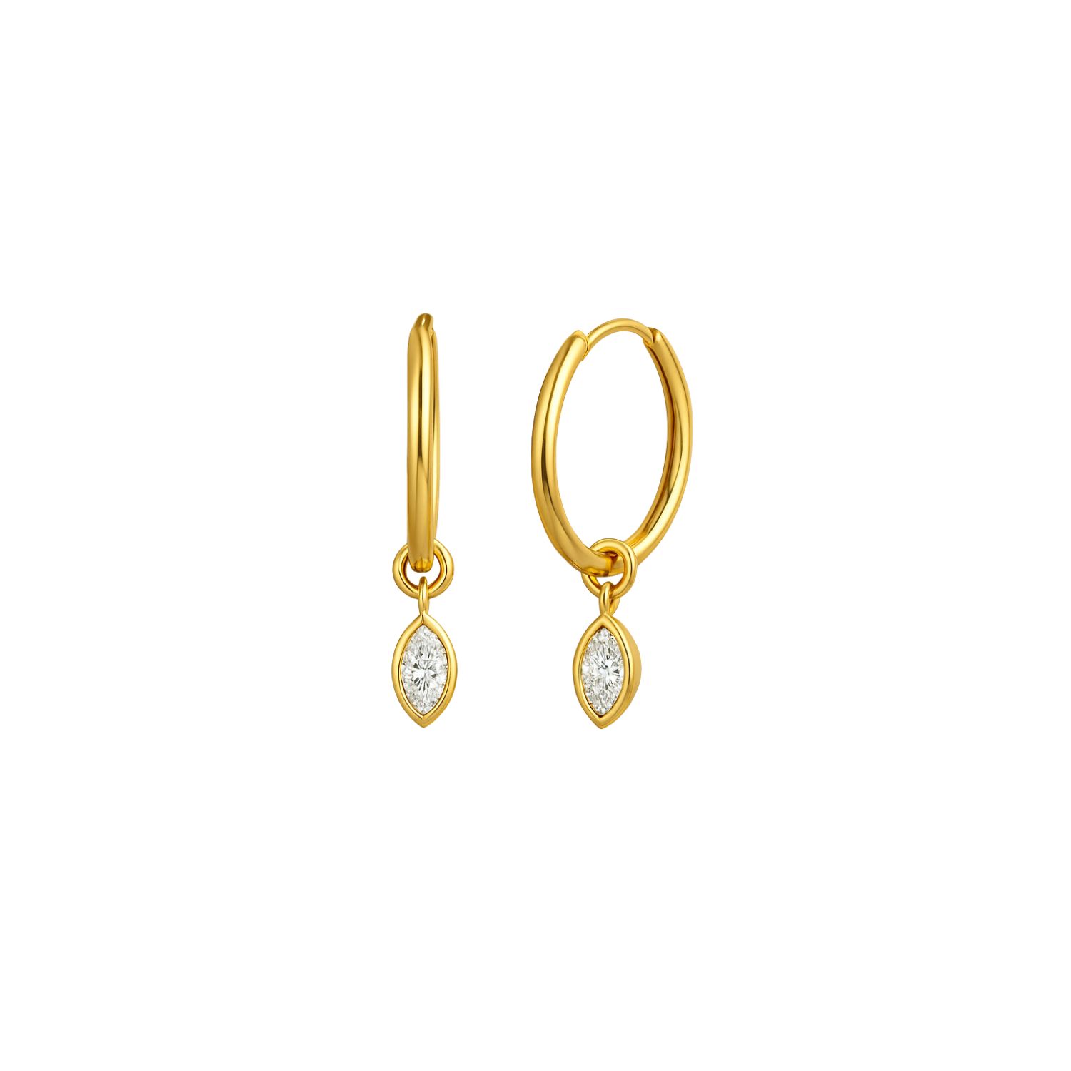 Lily Flo Jewellery Women's Gold Marquise Diamond Hoop Sleeper Earrings In Gold