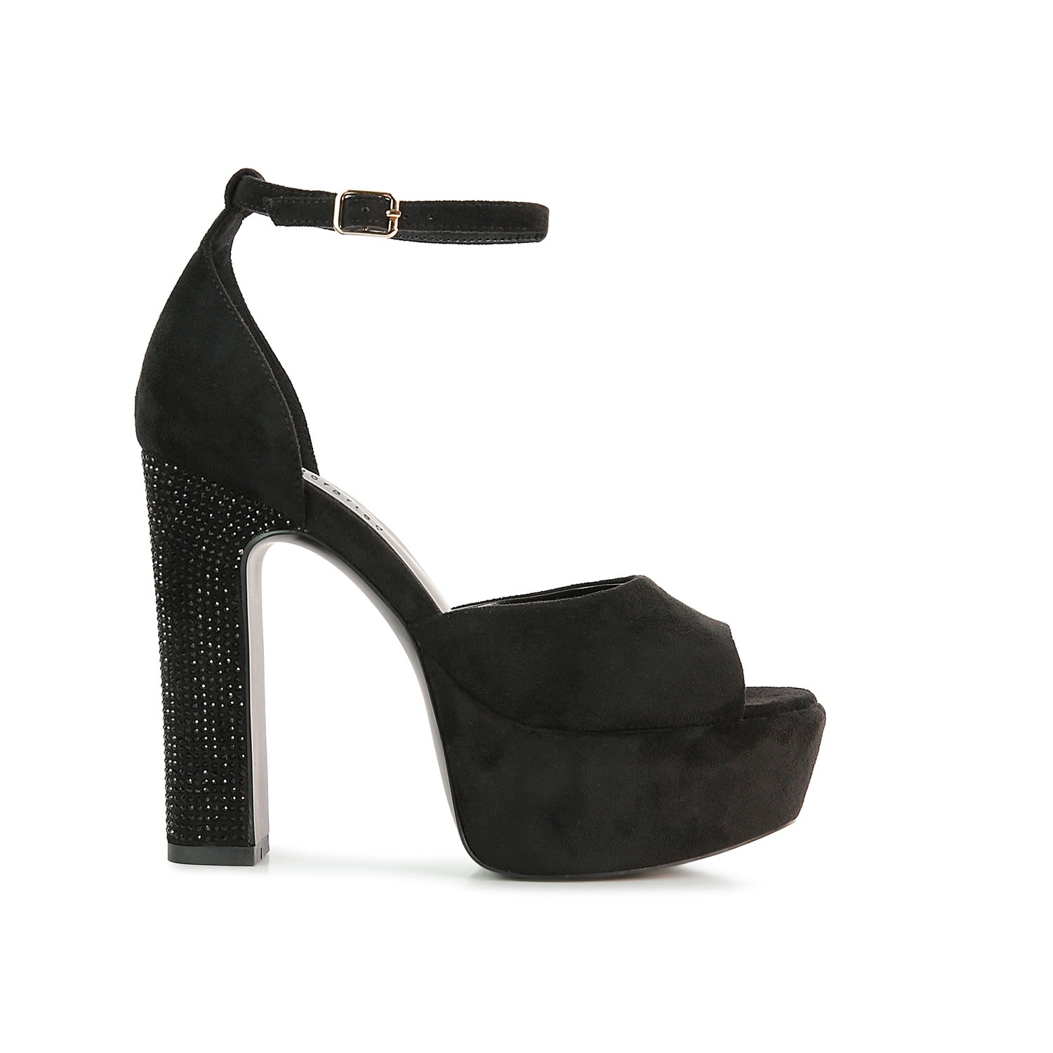 Rag & Co Beaty Black Studded Suede High Block Heeled Sandals In Black