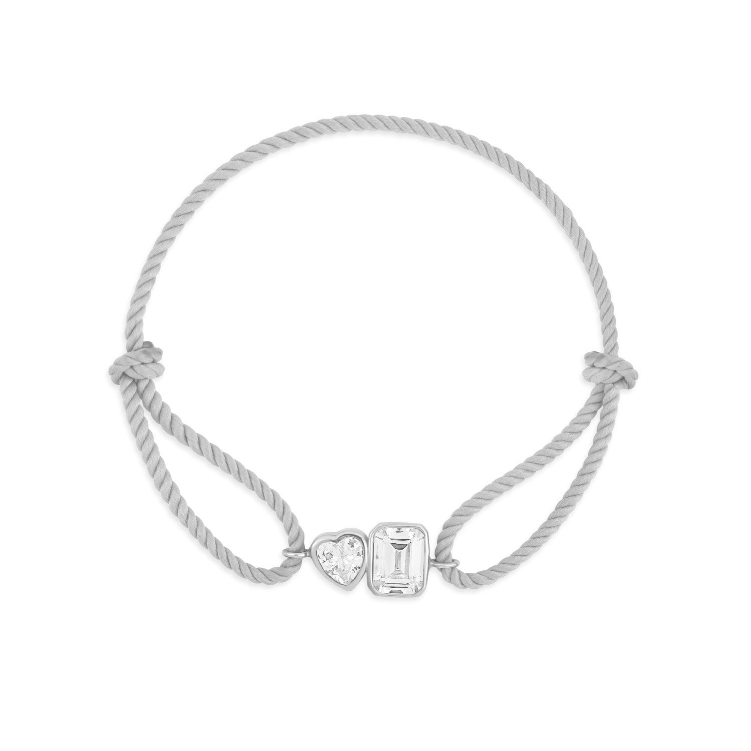 Shymi Women's Grey / Gold Cord Bracelet - Grey & Silver One Heart & One Emerald Stone In Metallic