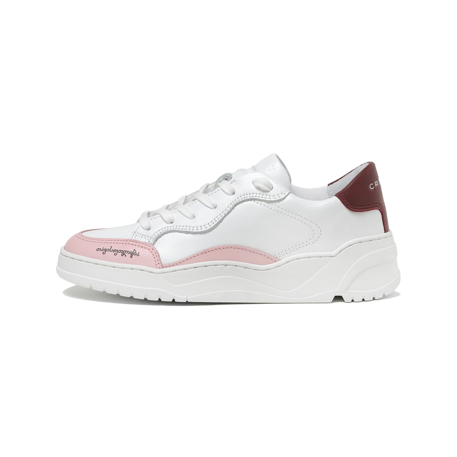 White / Pink / Purple Crosty Onda Women’s Designer Sneakers - White Italian Leather - Pink & Burgundy Accents 6 Uk