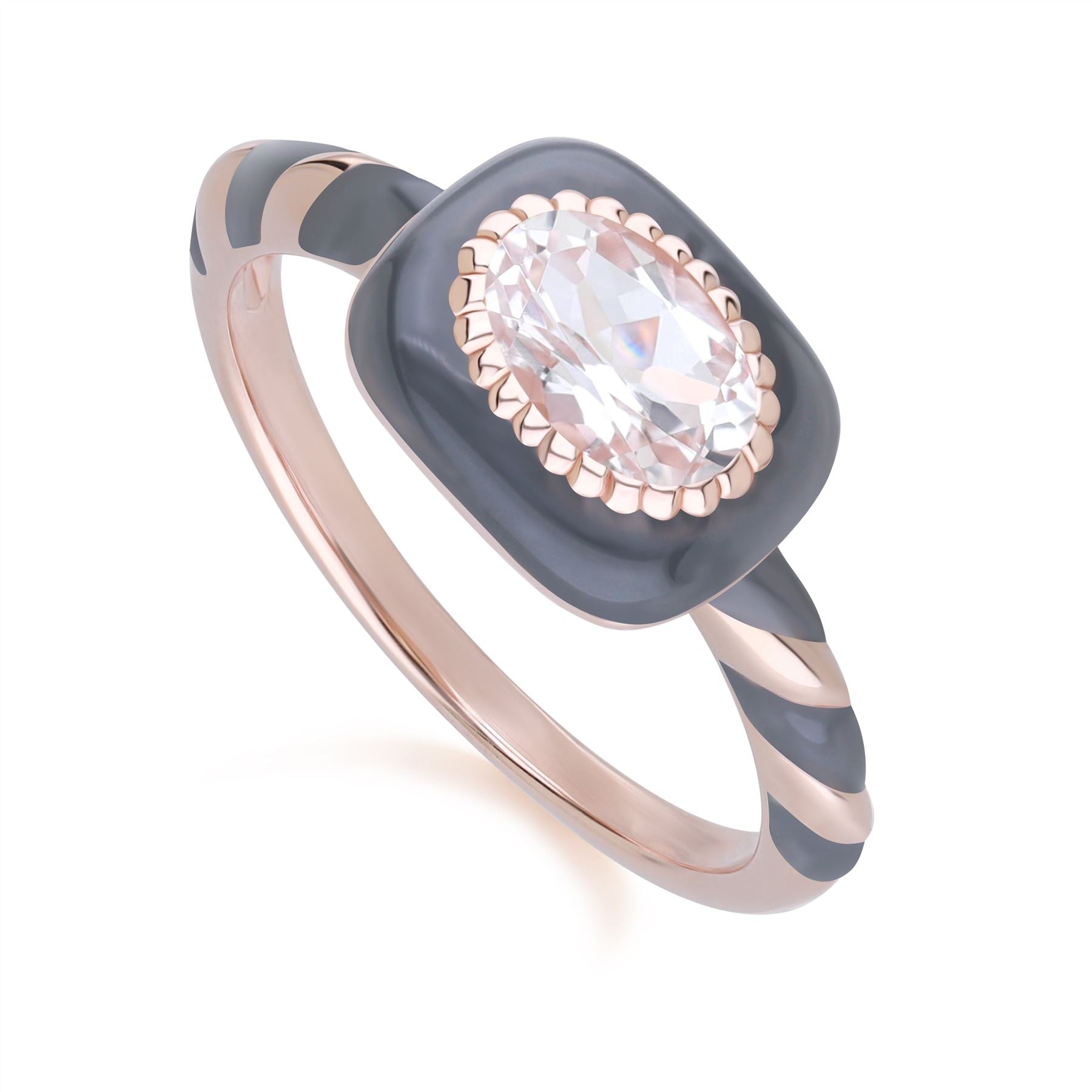 Women’s Siberian Waltz Black Enamel & Oval Topaz Ring In Rose Gold Plated Sterling Silver Gemondo