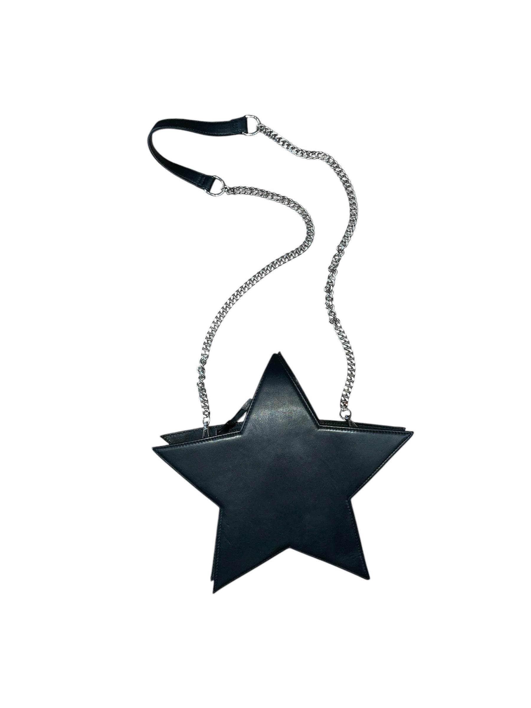 Any Old Iron Women's Black / Silver Black Leather Star Bag With Silver Chain