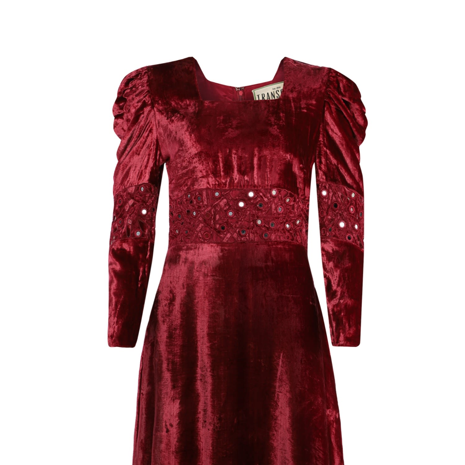 Women’s Red Mirror Dress, Velvet With Handcut Mirror Embroidery Large Transcend