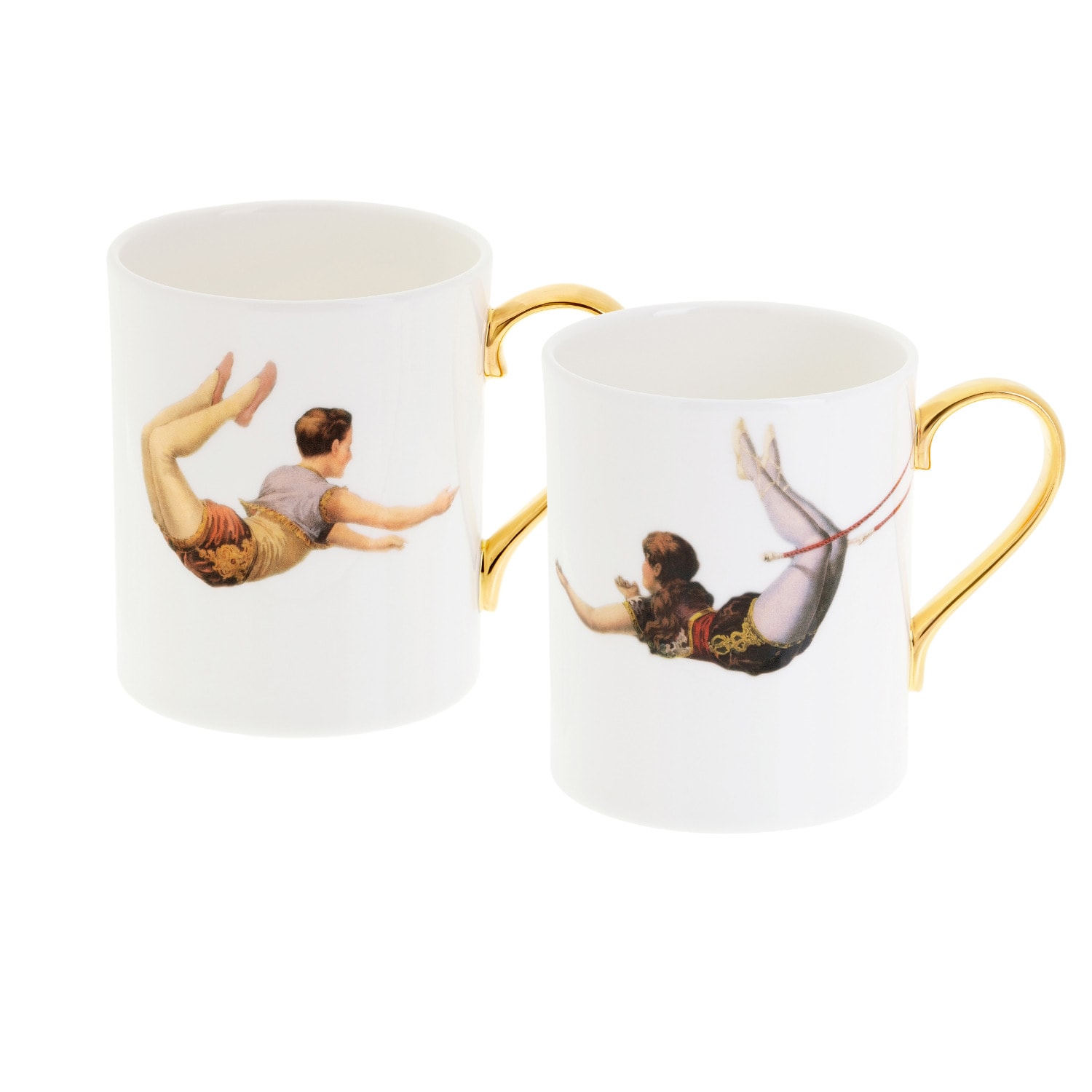 Melody Rose London White / Gold Trapeze Girl & Boy Set Of Two Mugs In Multi