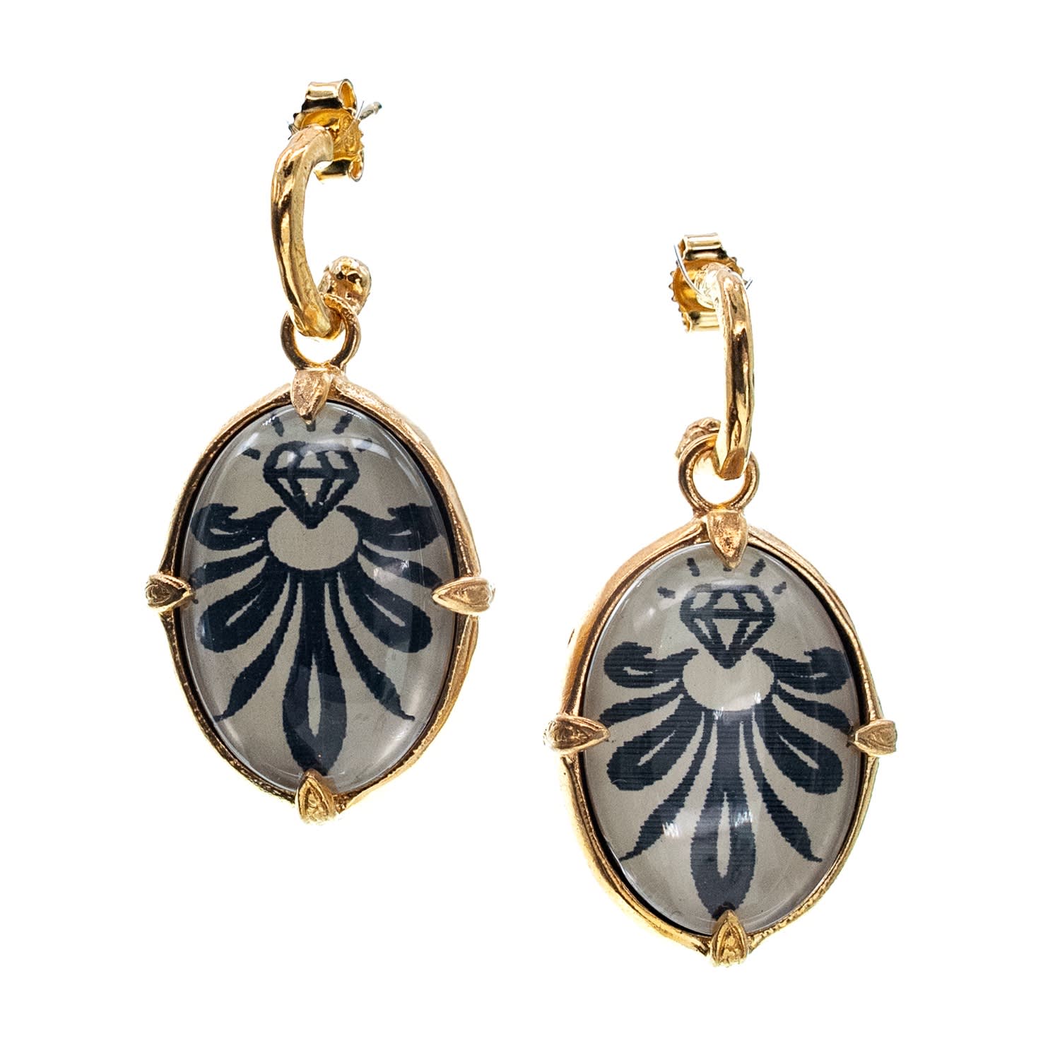 Gem Kingdom Women's Black / White / Gold Gold Plated Bloom Earrings White In Multi