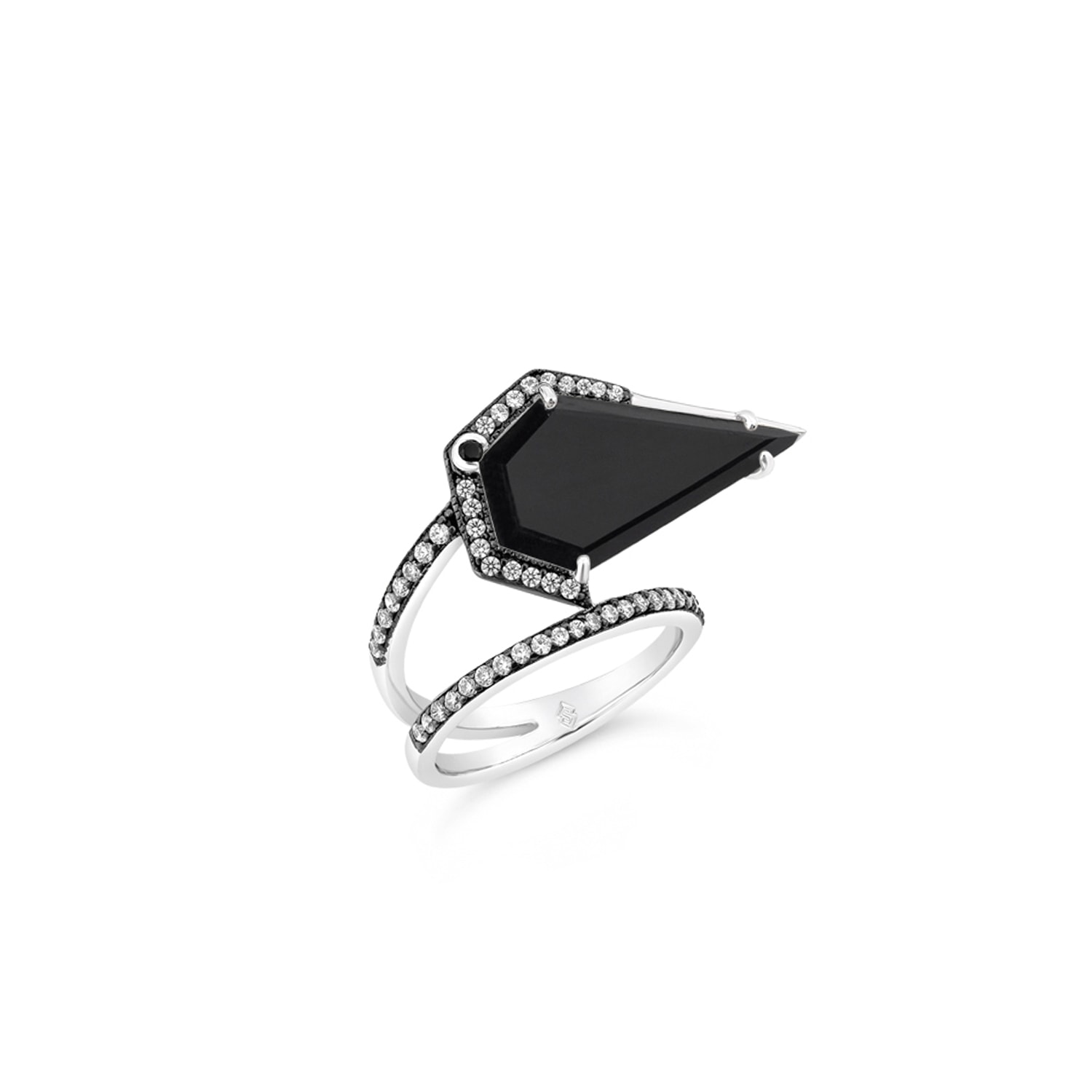 Sally Skoufis Women's Black / White Blade Ring With Natural Black Diamond & Man Made Cz Diamond Stimulant In Sterl In Multi