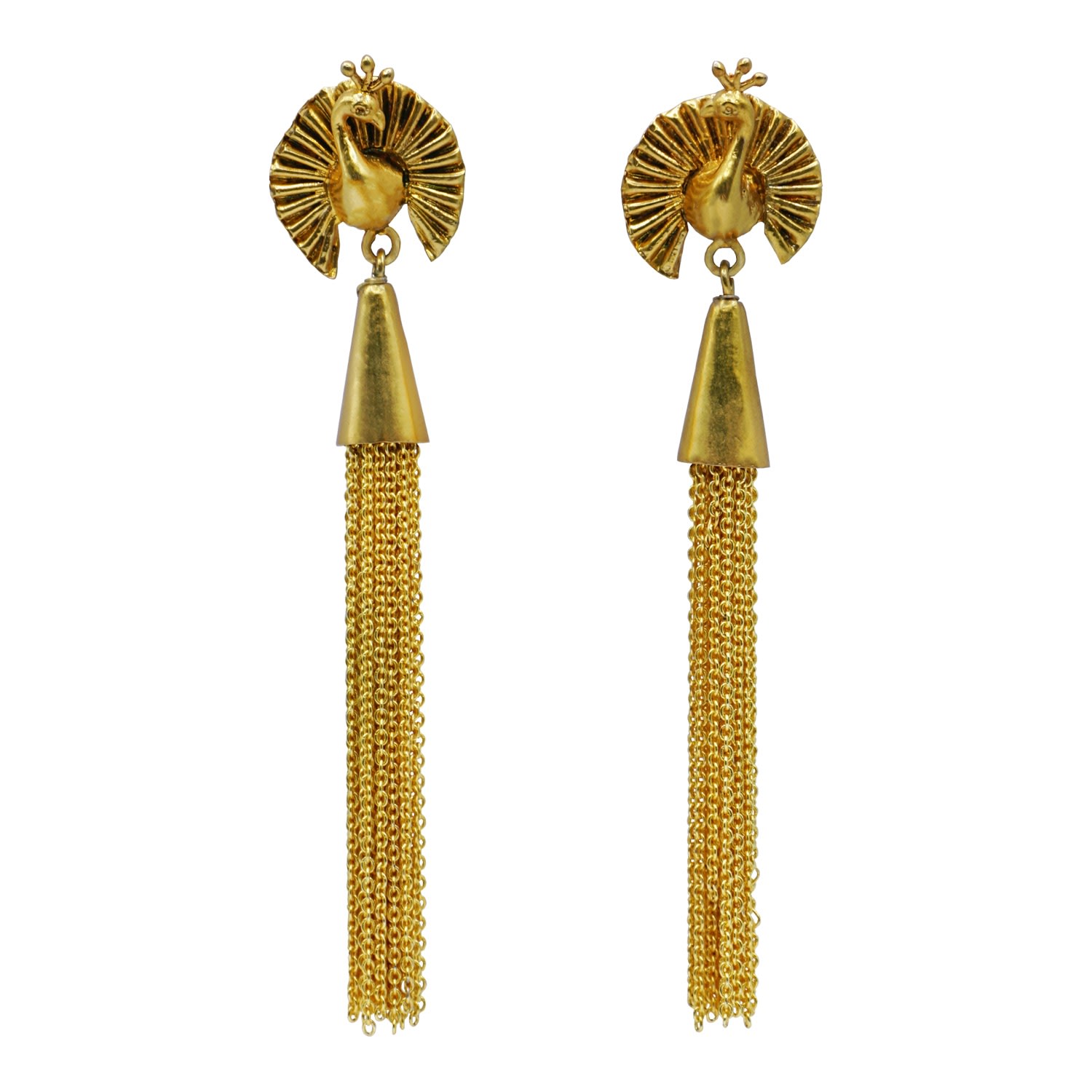 Women’s Gold Peacock Tassel Earrings Polki