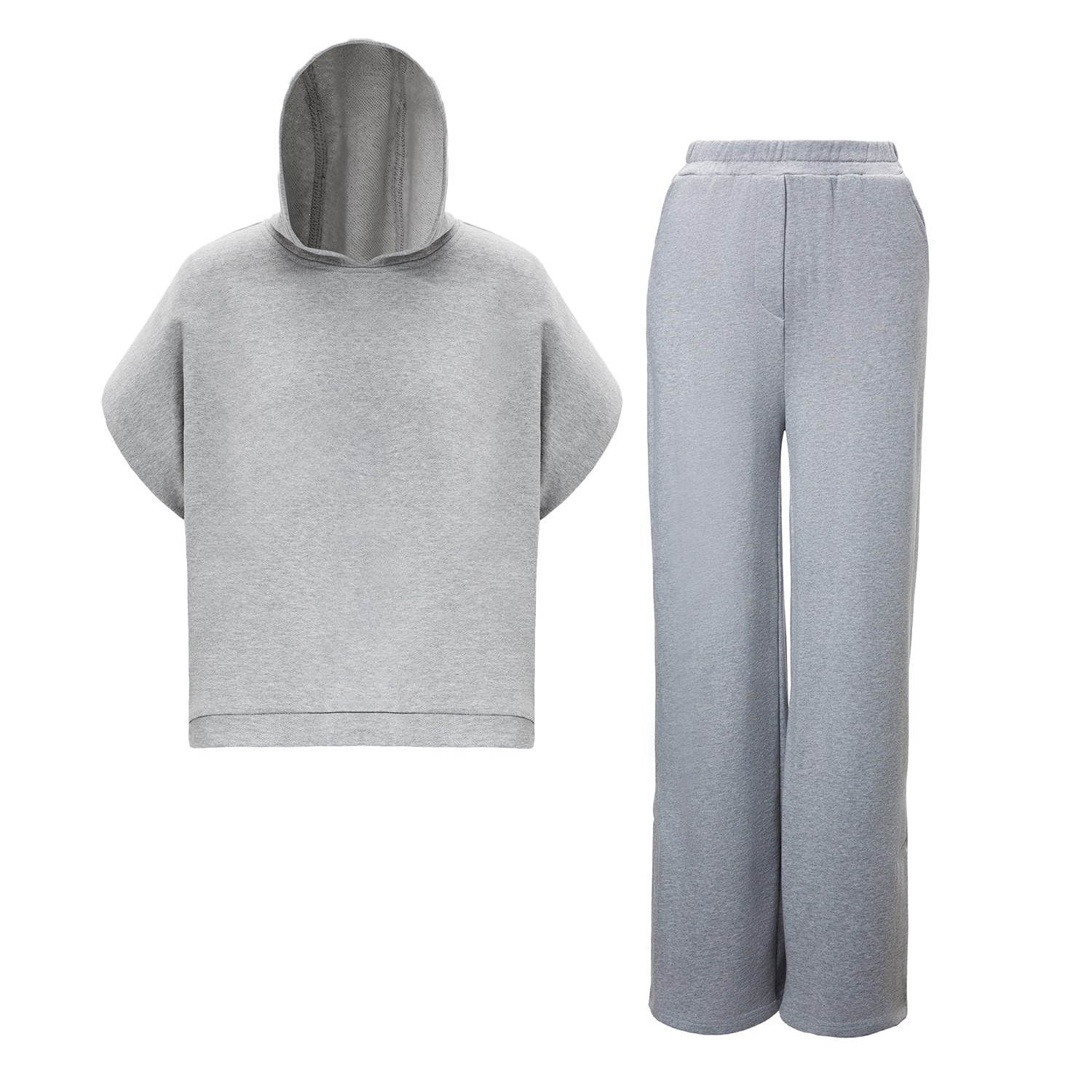 Women’s Grey Matching Set With Vest Hoodie And Wide Leg Trousers With Side Slit Extra Small Bluzat