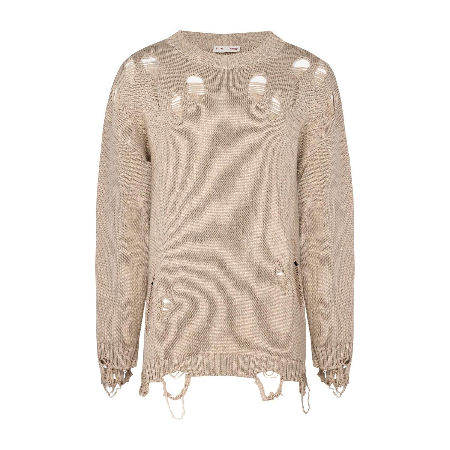 Pcfg Men's Neutrals Your Itch Ripped Knit Sweat - String In Neutral