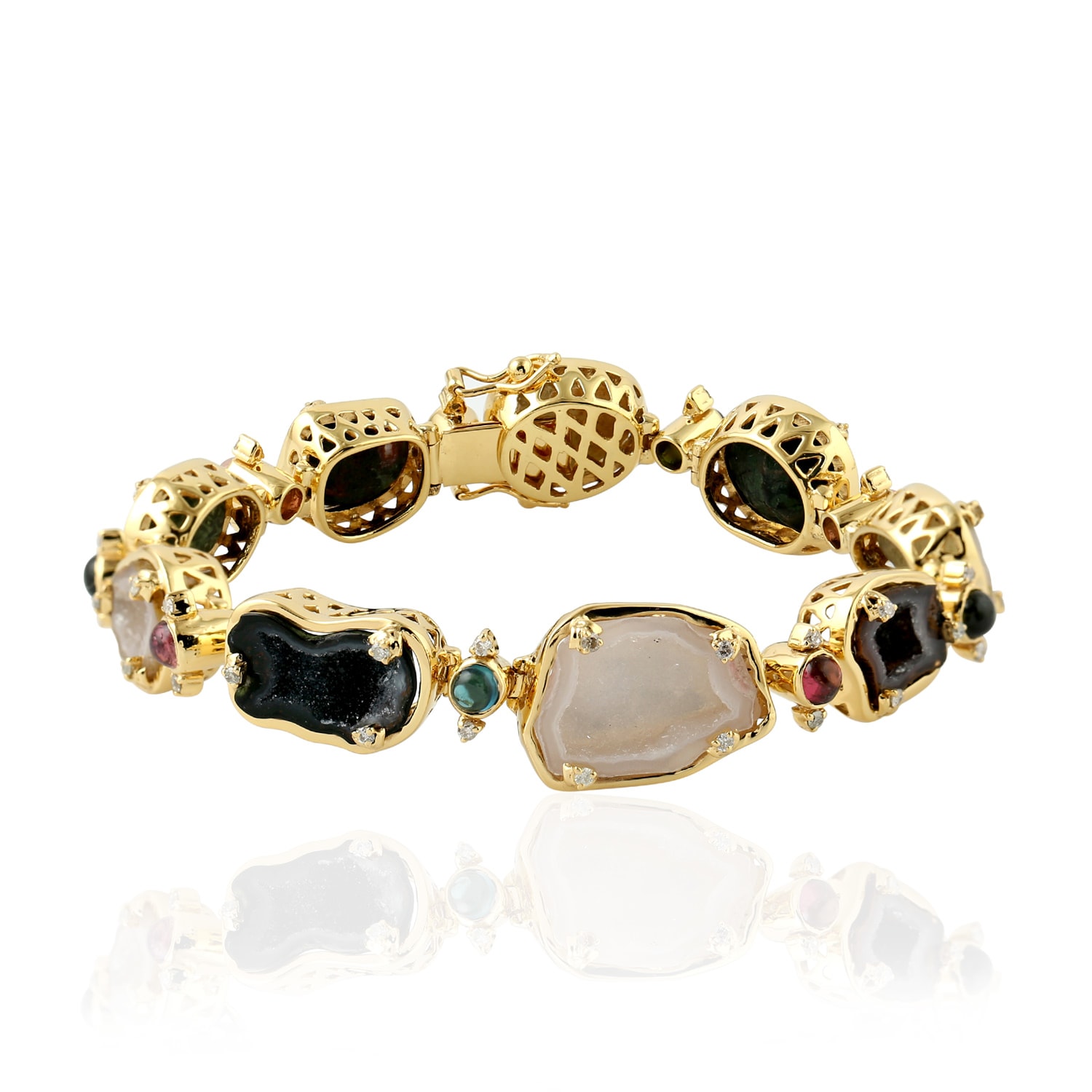 Women's Gold / Black 18K Yellow Gold & Silver Geode & Multi Tourmaline Diamond Bracelet | Artisan