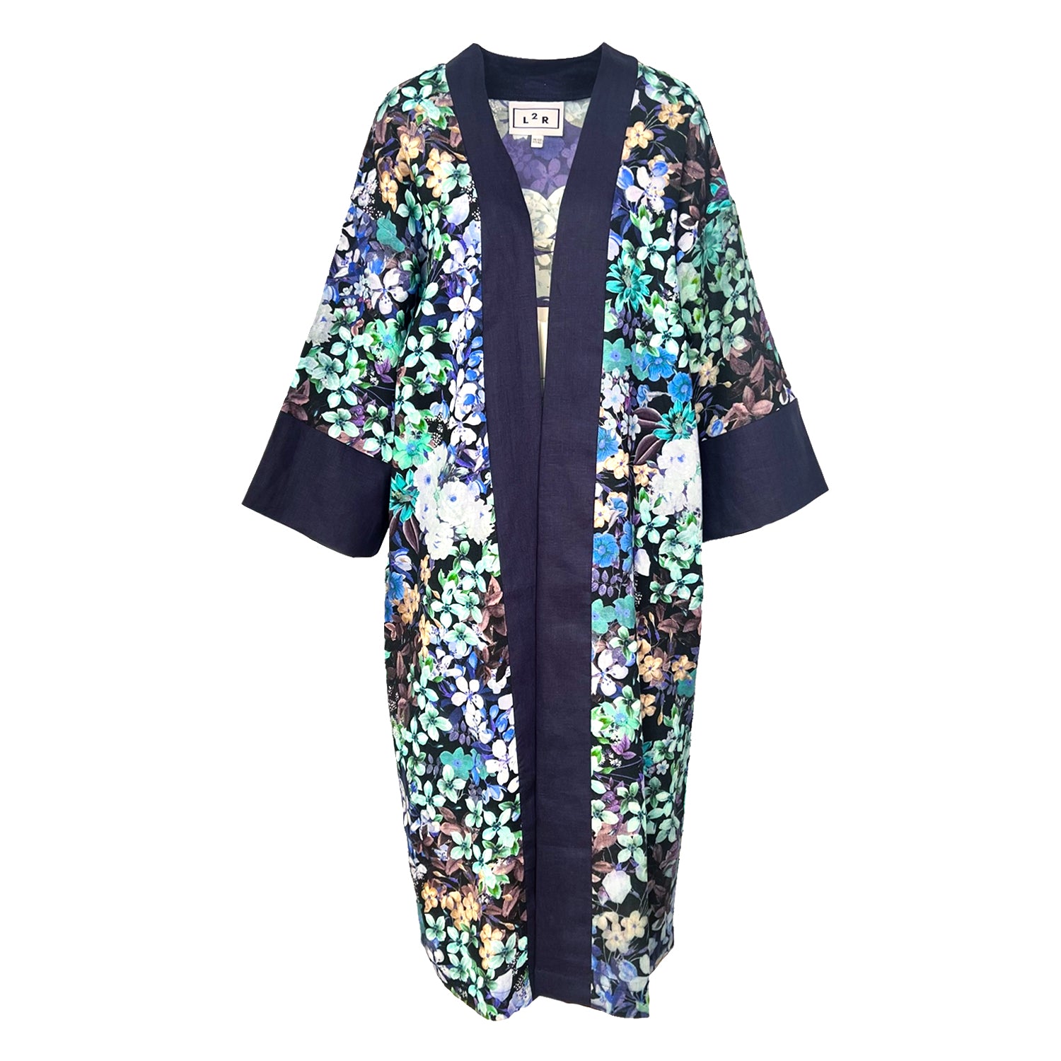 L2r The Label Women's Double Face Kaftan Kimono - Floral Blue Print