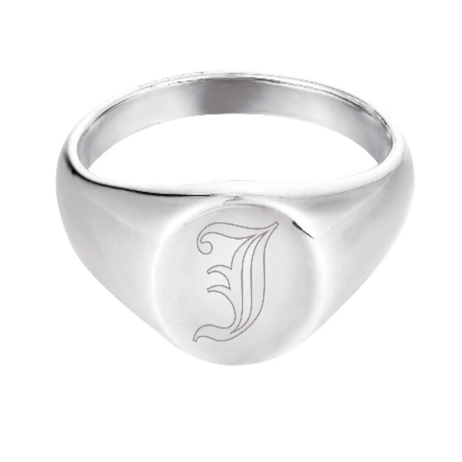 Women’s Ecoated Sterling Silver Old English Engraved Initial Rounded Signet Ring - Letter J Seol + Gold