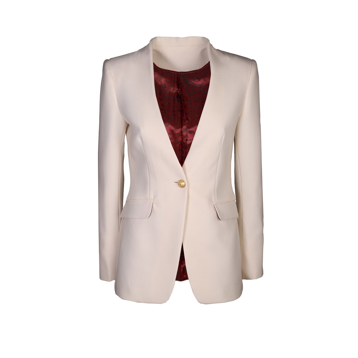 The Extreme Collection Women's White Single Breasted With Golden Button Ecru Crepe Blazer Maureen In White