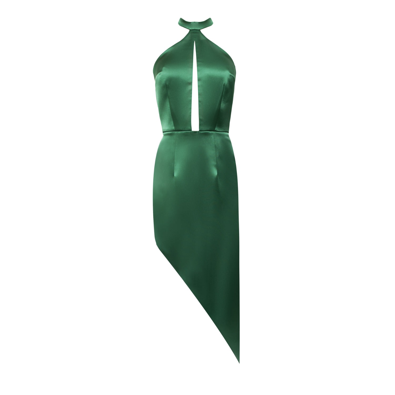 Women’s Pamela Green Satin Halter Neck Dress With Asymmetric Skirt Small Nomi Fame