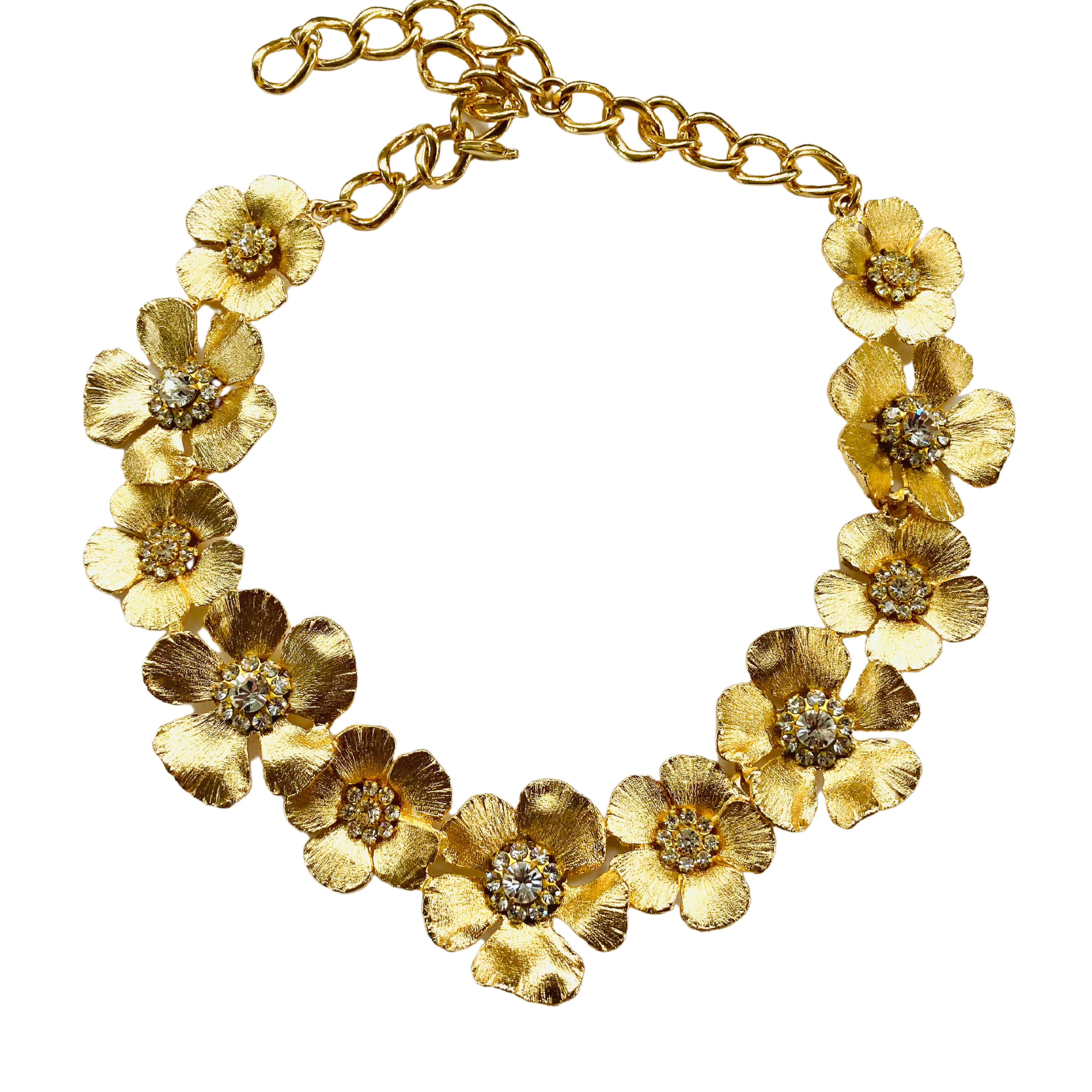 Women’s Gold Floral Necklace With Hand Set Crystals The Pink Reef