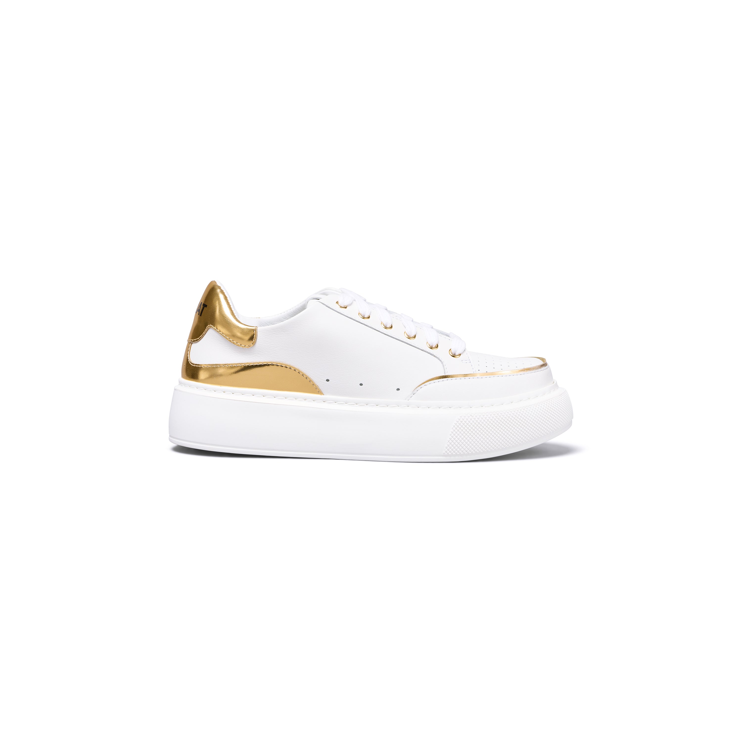 IL FRATELLINO WOMEN'S OFF DUTY WHITE ITALIAN LEATHER SNEAKER WITH GOLD METALLIC LEATHER FINISHING