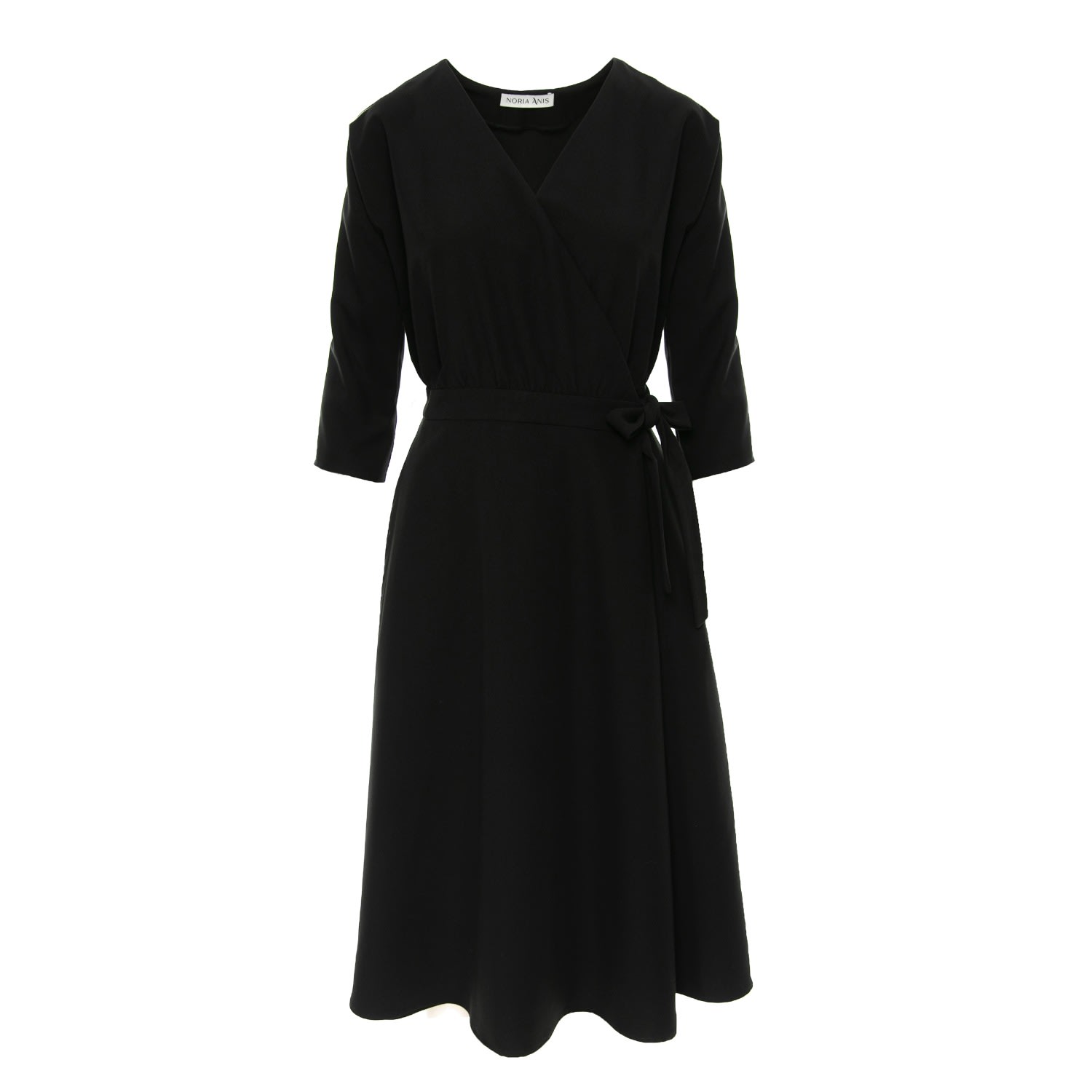 Women's Black Unwrap Kimono Sleeve Dress With Wrap Tie | Small | Noria Anis