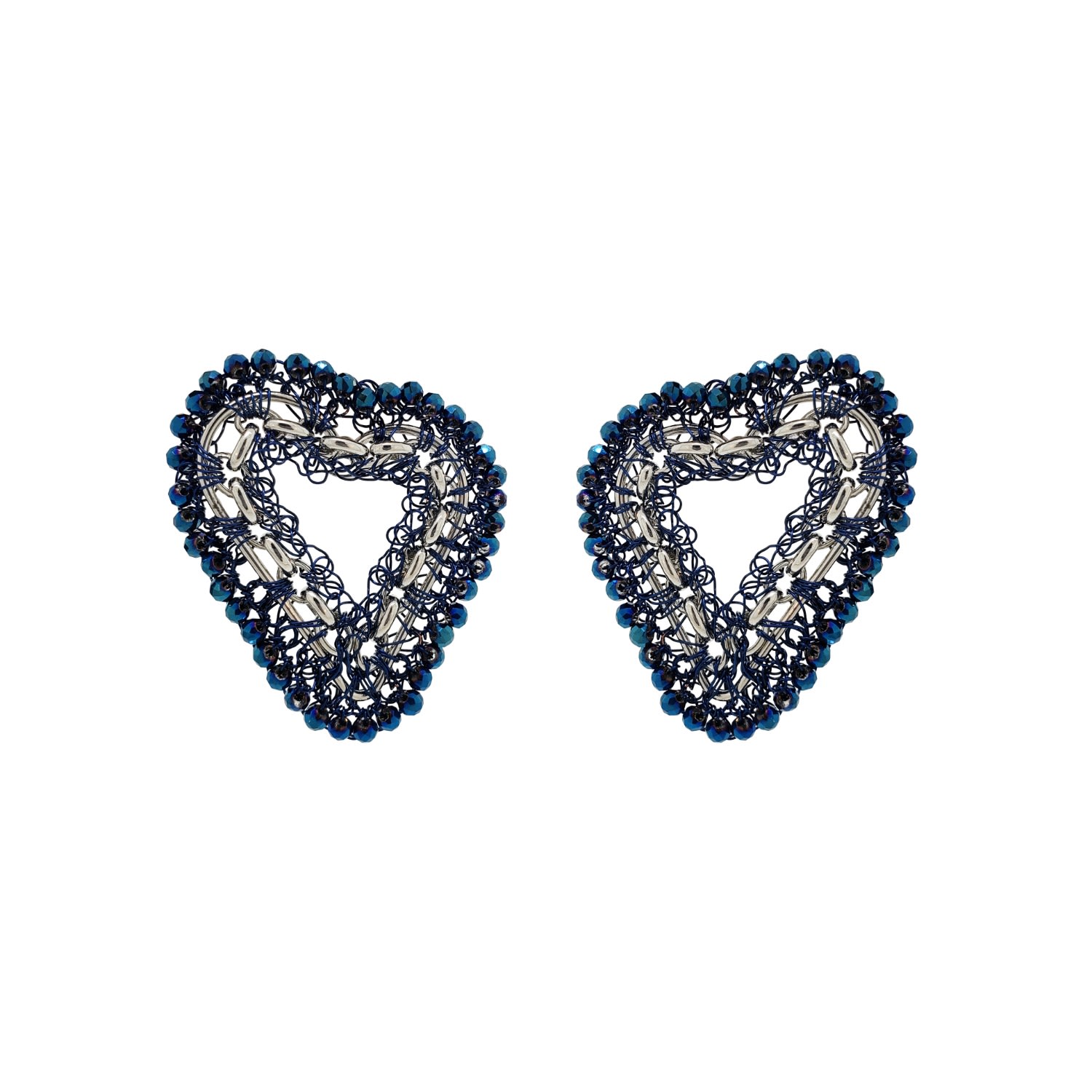 Women’s Silver / Blue Blue & Silver Amour Flux Posts Handmade Crochet Earrings Lavish by Tricia Milaneze