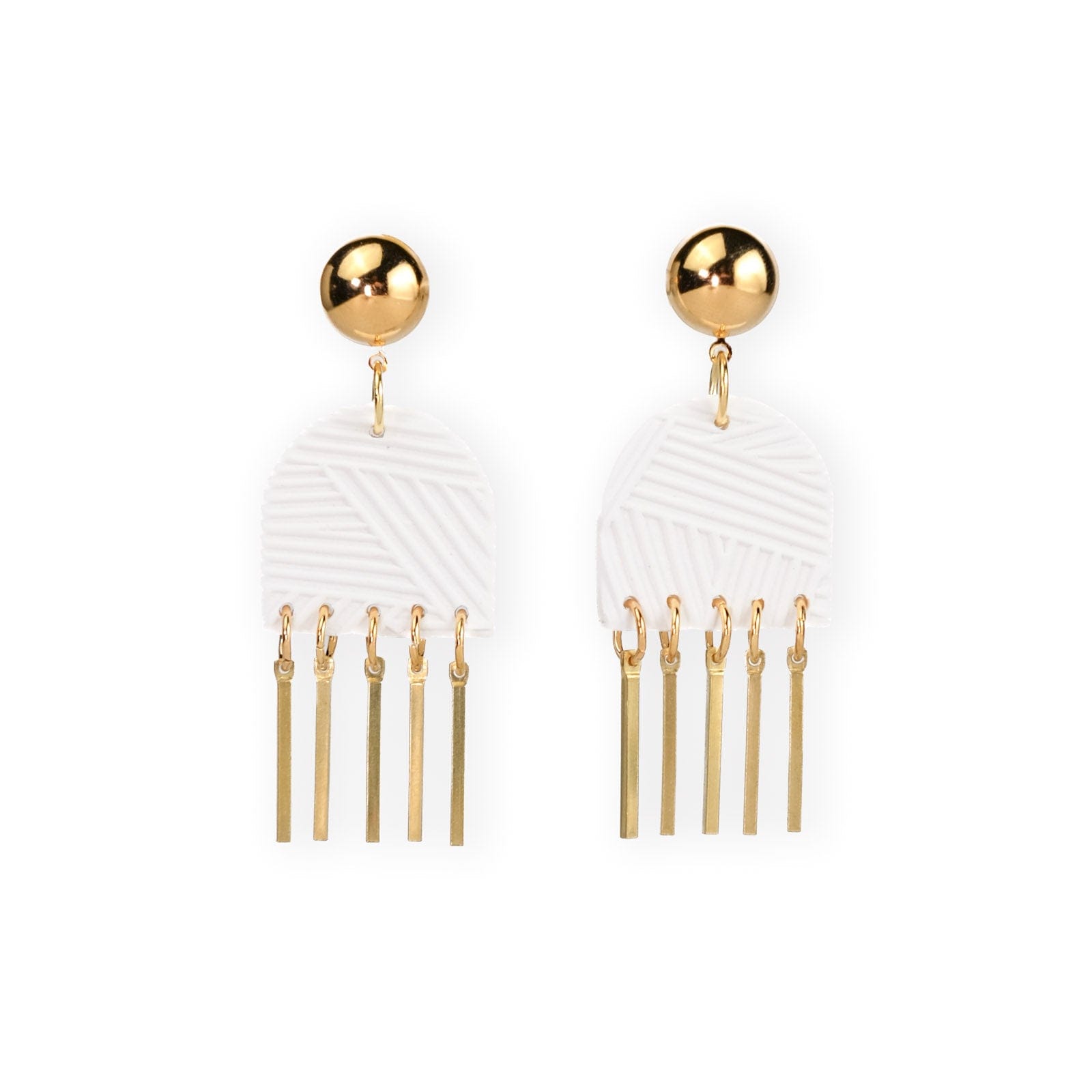 Women’s Dancing Domes Dangly Earrings In White With Textured Lines By Chavelli