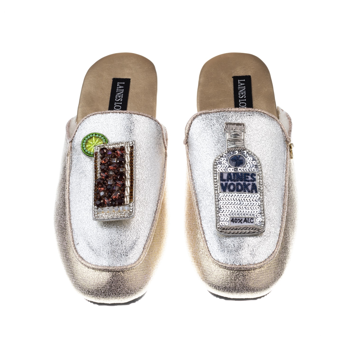 Laines London Women's Gold / Silver Classic Mules With Vodka & Coke Brooches - Silver & Gold In Gray