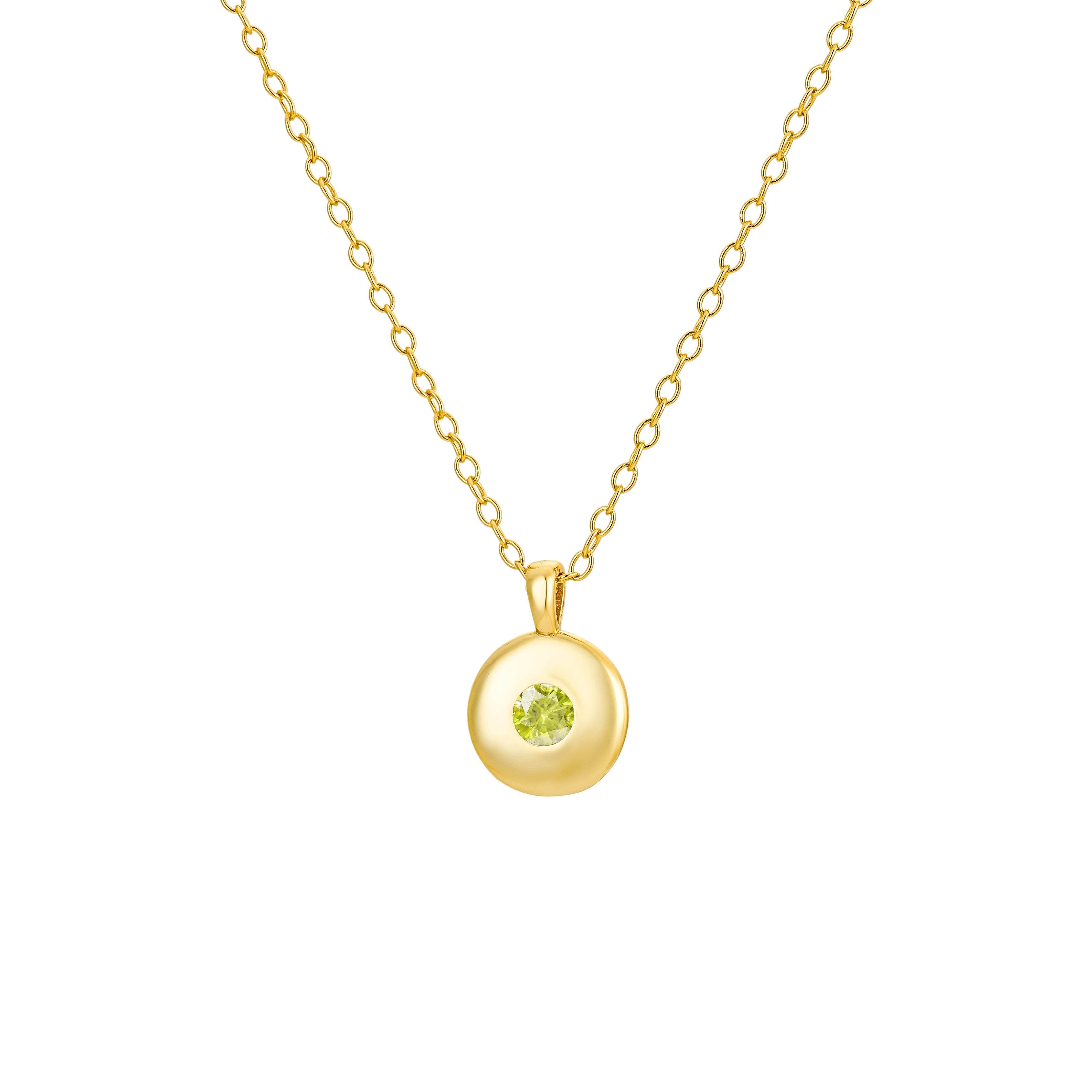 Nazzar Women's Gold / Green Peridot Gold Round Pendant Necklace