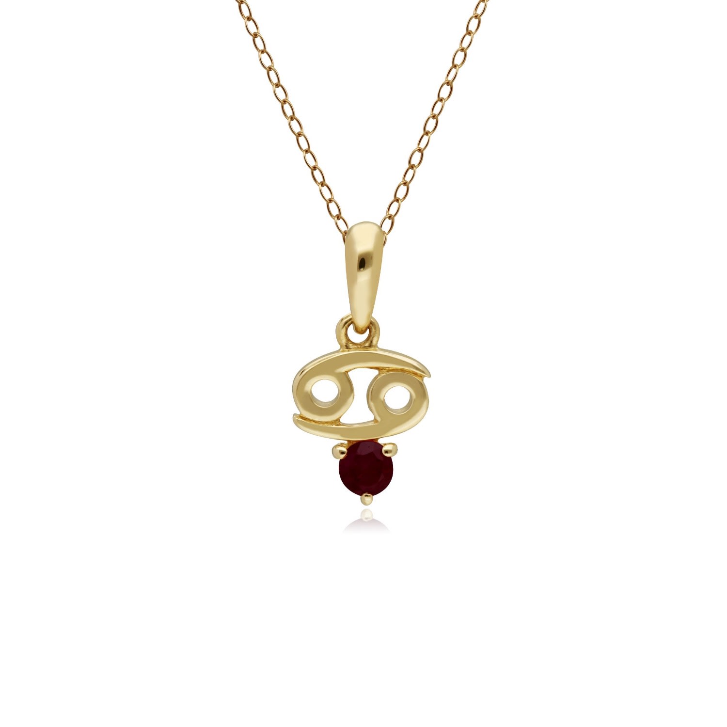 Women’s Red Ruby Cancer Zodiac Charm Necklace In 9Ct Yellow Gold Gemondo