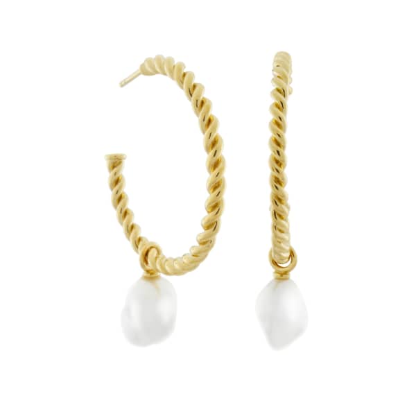 MONARC JEWELLERY Corda Baroque Pearl Hoop Earrings Gold Vermeil