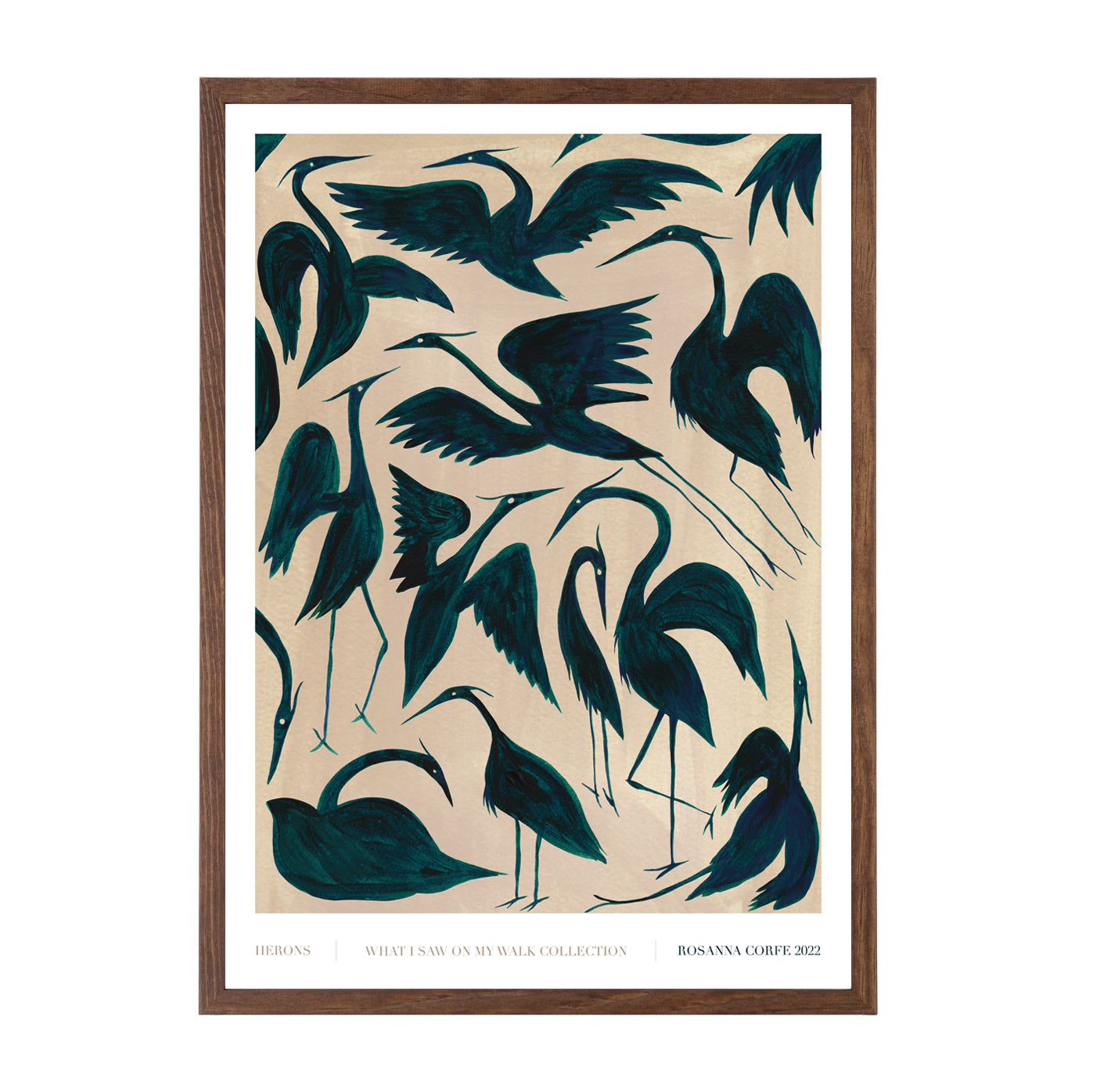 Grey / Black / Green A3 - Herons Print, Dark Teal One Size Rosanna Corfe