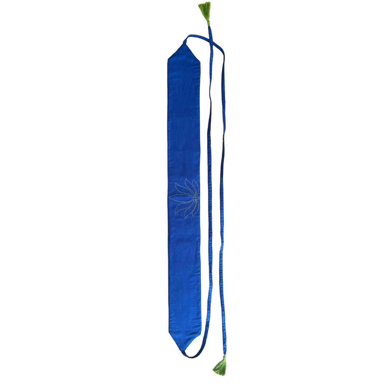 Heritagemoda Women's Blue / Green Handcrafted Organic Silk Cotton Obi Belt With Tassels- Electric Blue & Lime Gre