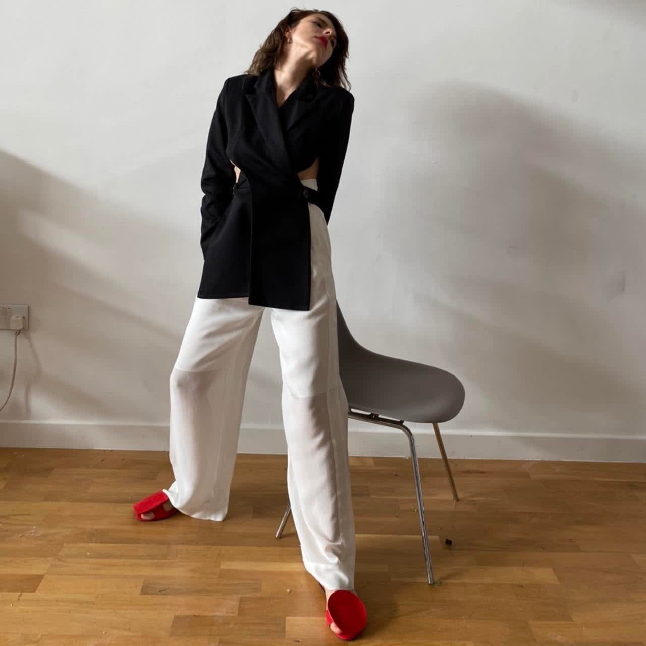 Reworked Black Blazer With Wrap Detail Cut Out Back London