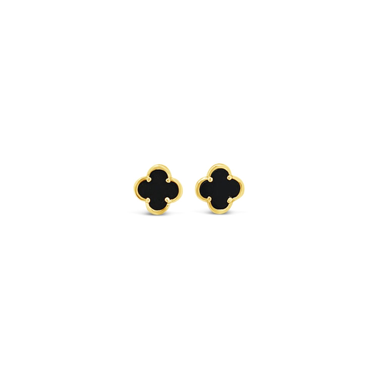 Lutiro Women's Clover Stud Earring Eight Mm - Black Agate - Gold In Black