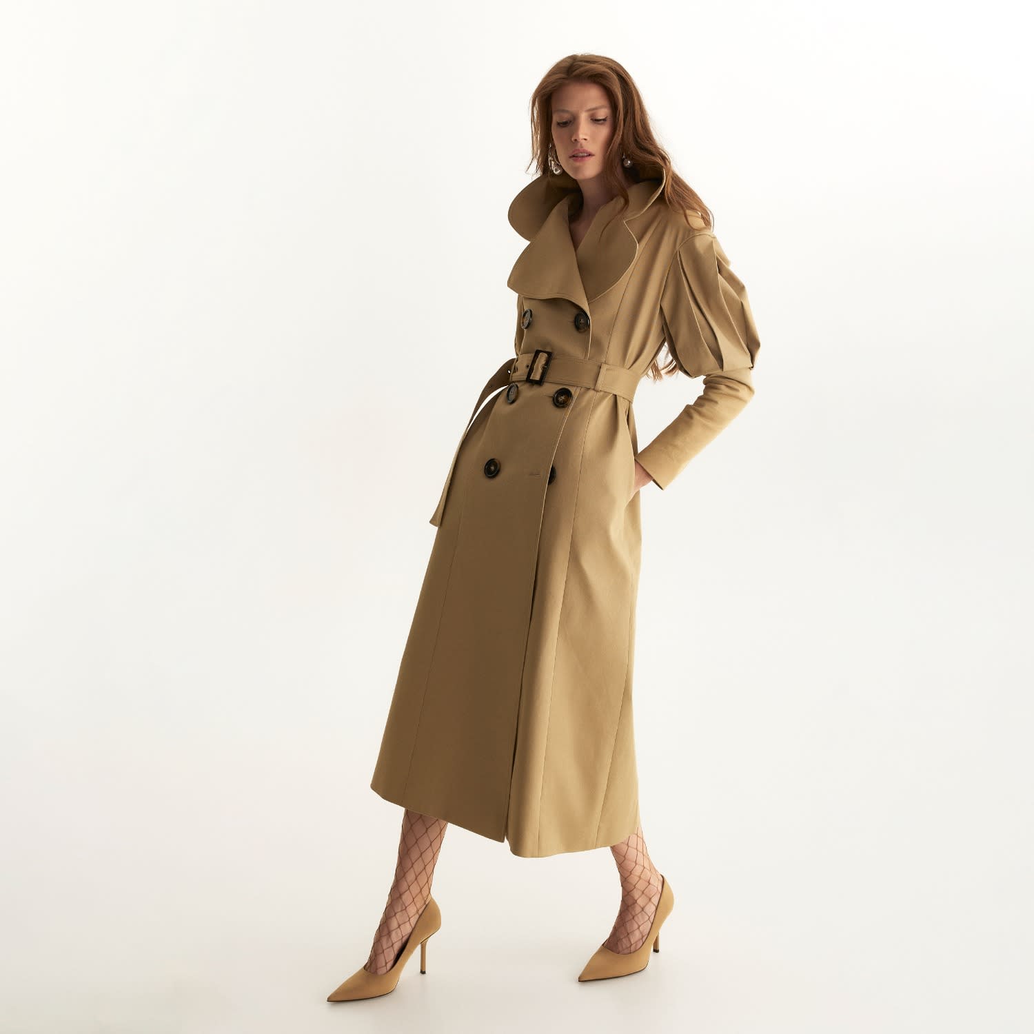 Statement Pleated Shoulders Trench Coat | LITA COUTURE | Wolf & Badger