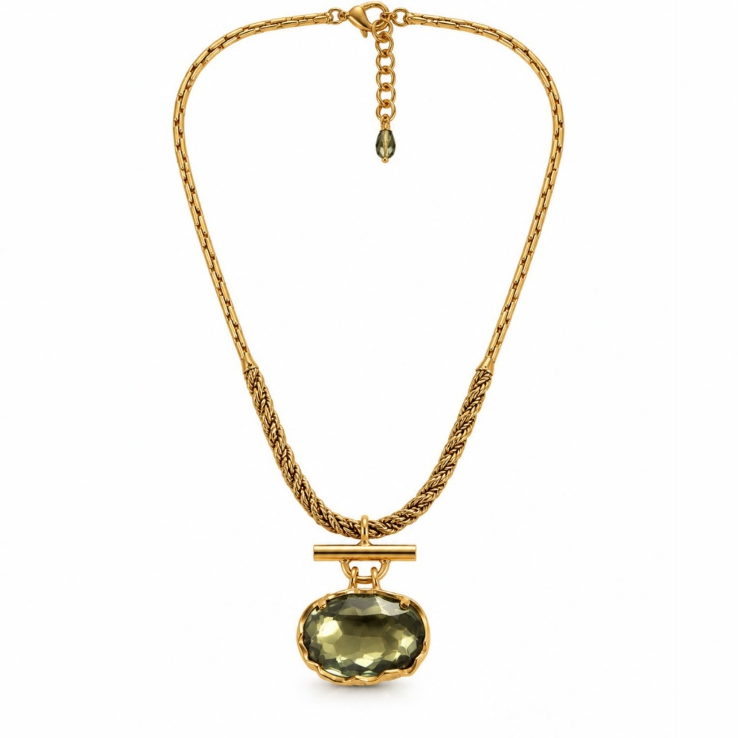 Vstyle Women's Green Olive Crystal Gold-plated Statement Necklace
